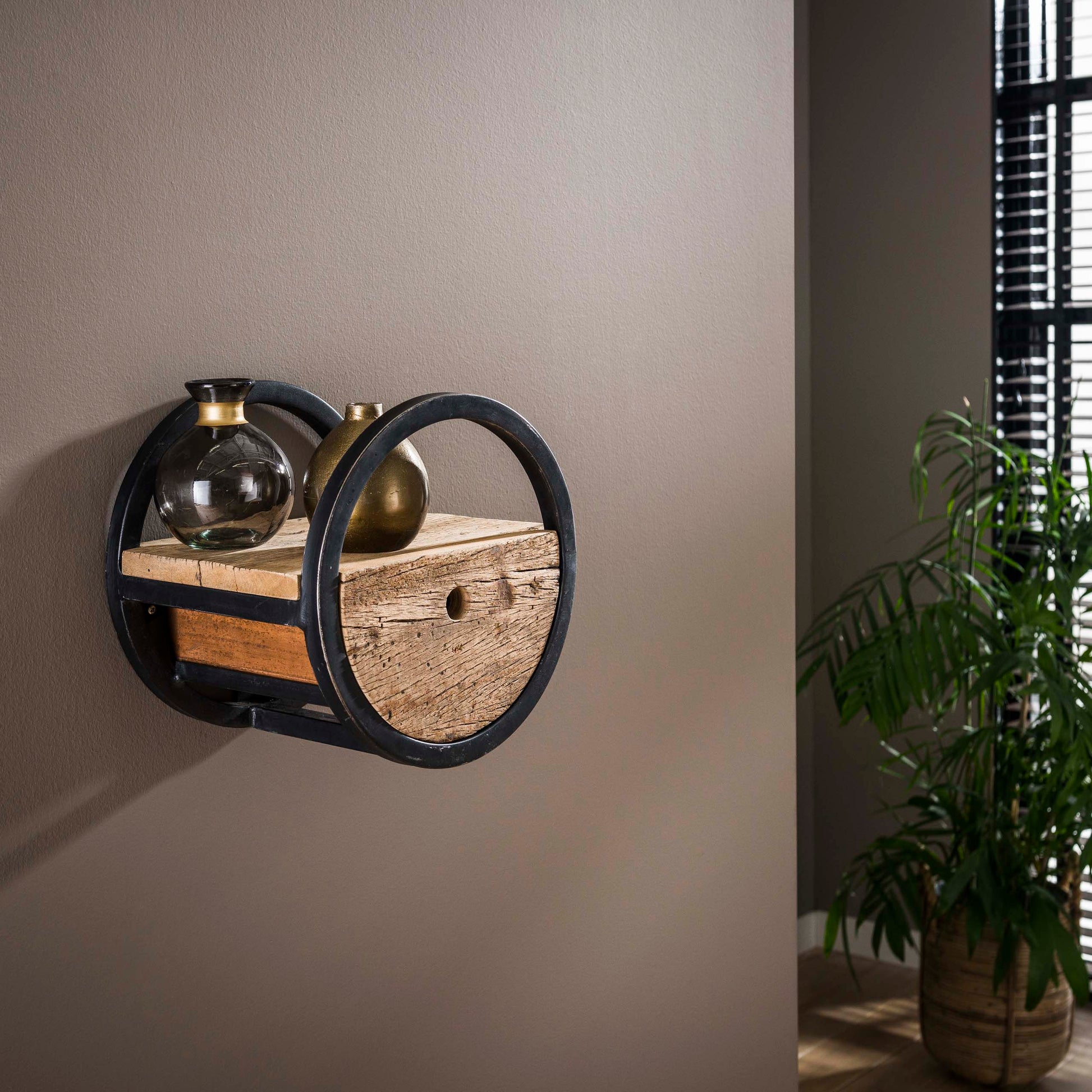 Wandschap Circular 1 lade Ø30cm / Robuust hardhout – afbeelding 1
