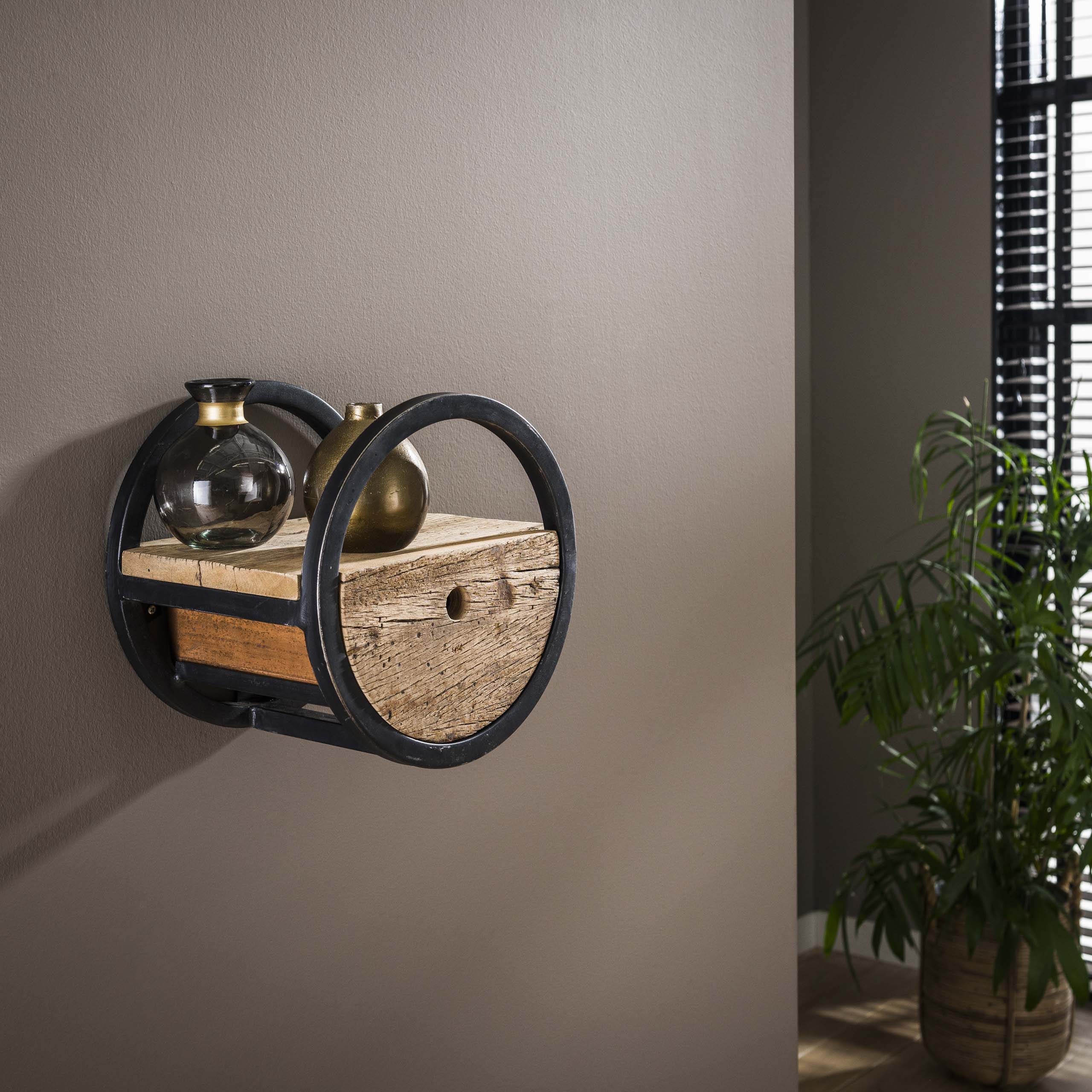 Wandschap Circular 1 lade Ø30cm / Robuust hardhout – afbeelding 1