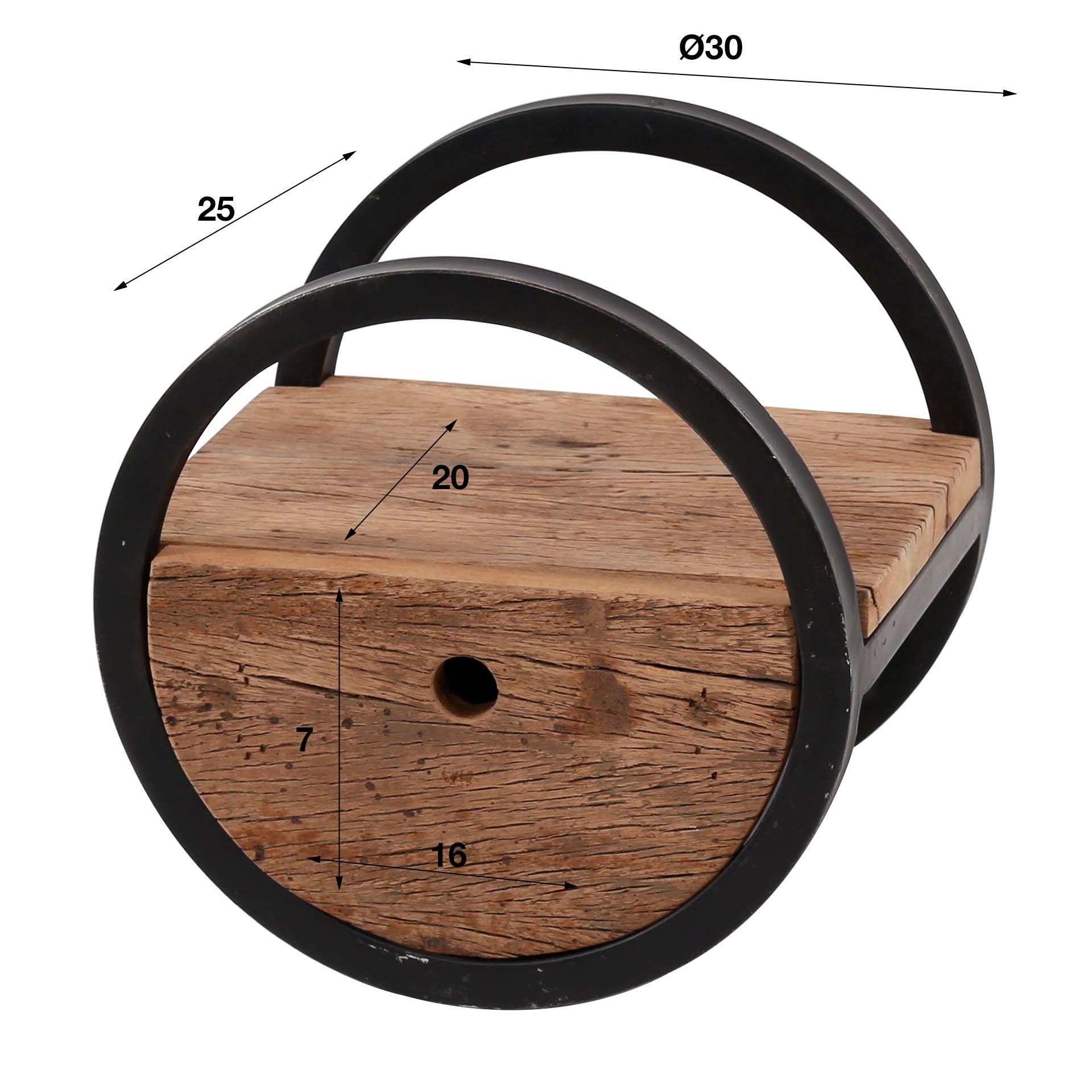 Wandschap Circular 1 lade Ø30cm / Robuust hardhout – afbeelding 6