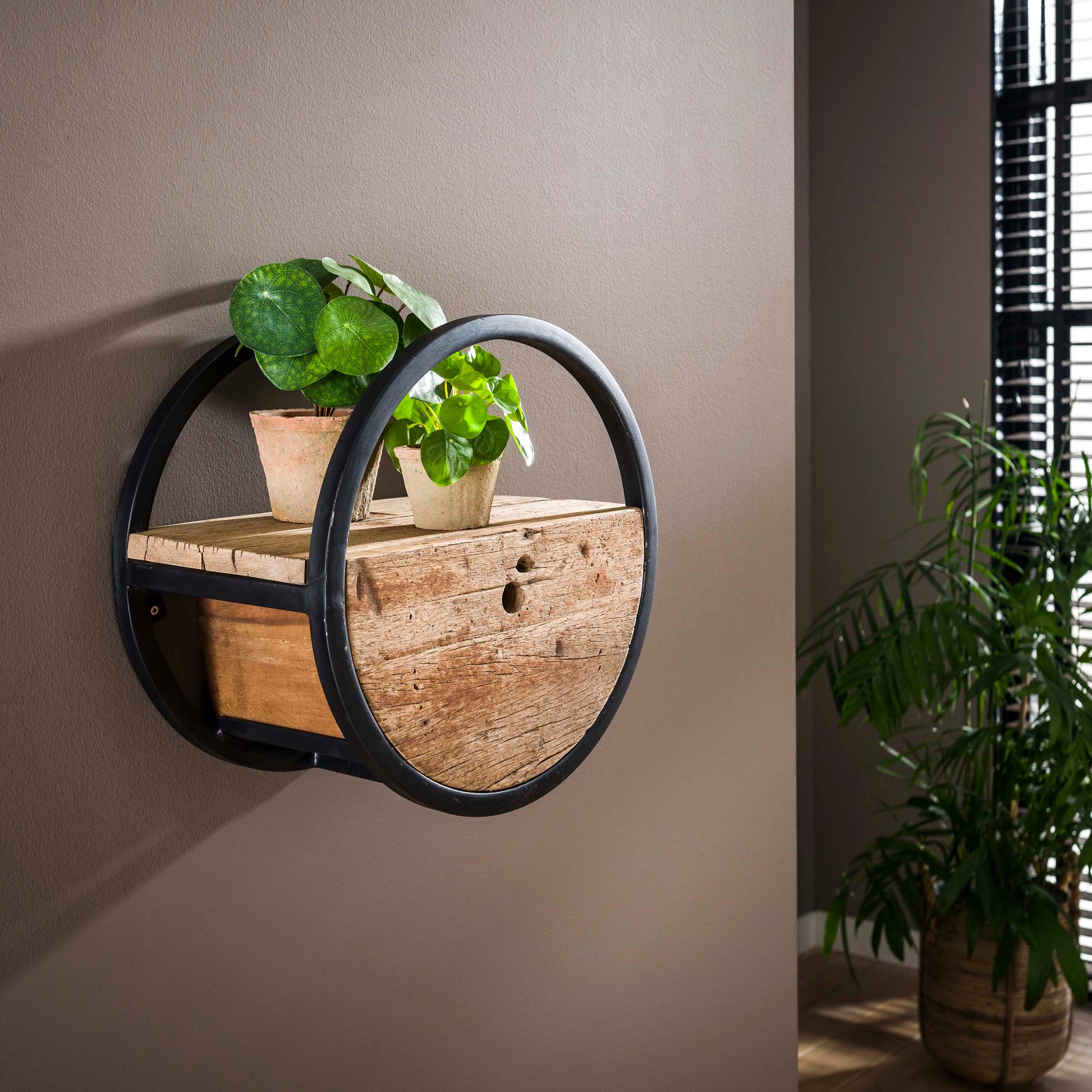 Wandschap Circular 1 lade Ø40cm / Robuust hardhout – afbeelding 1