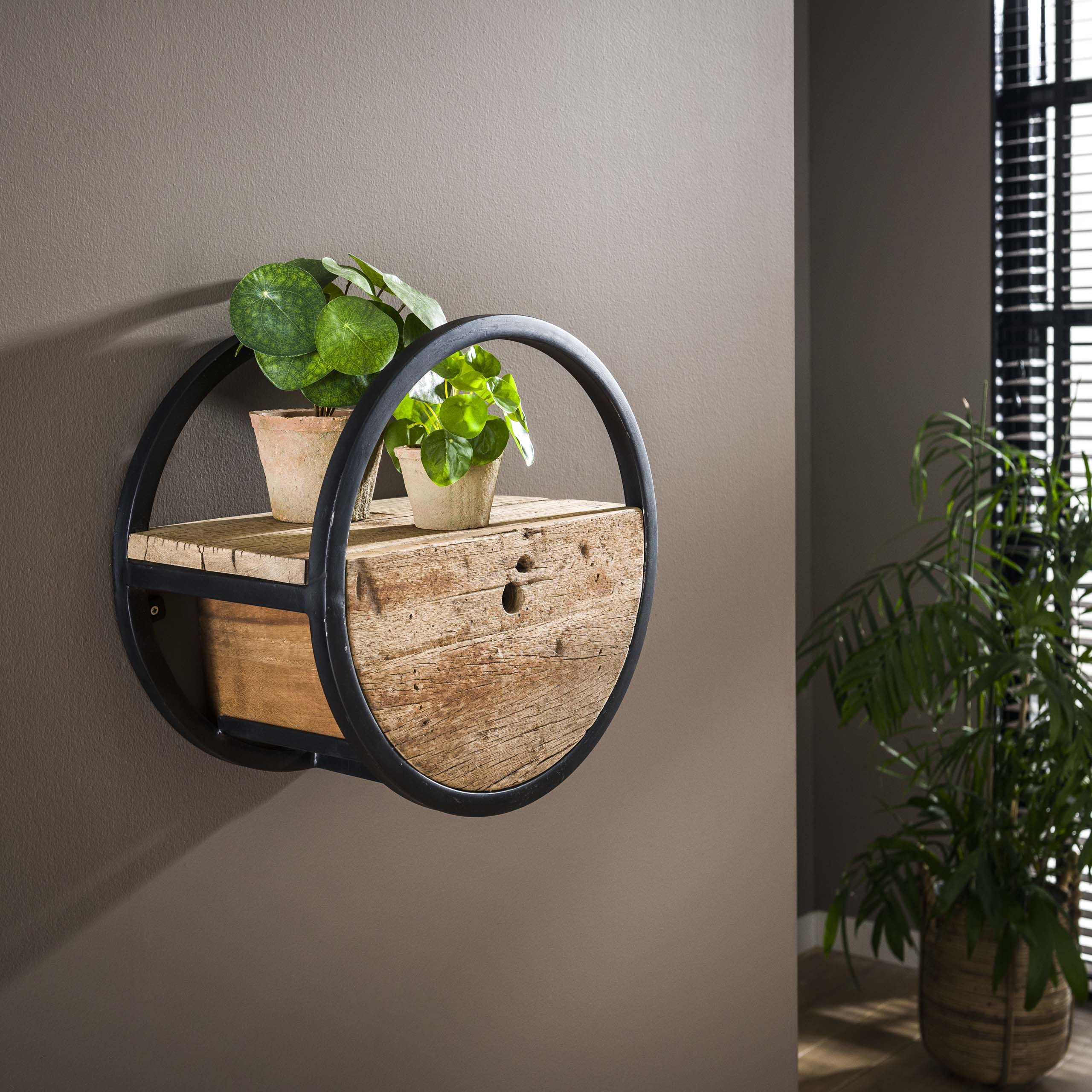 Wandschap Circular 1 lade Ø40cm / Robuust hardhout – afbeelding 1