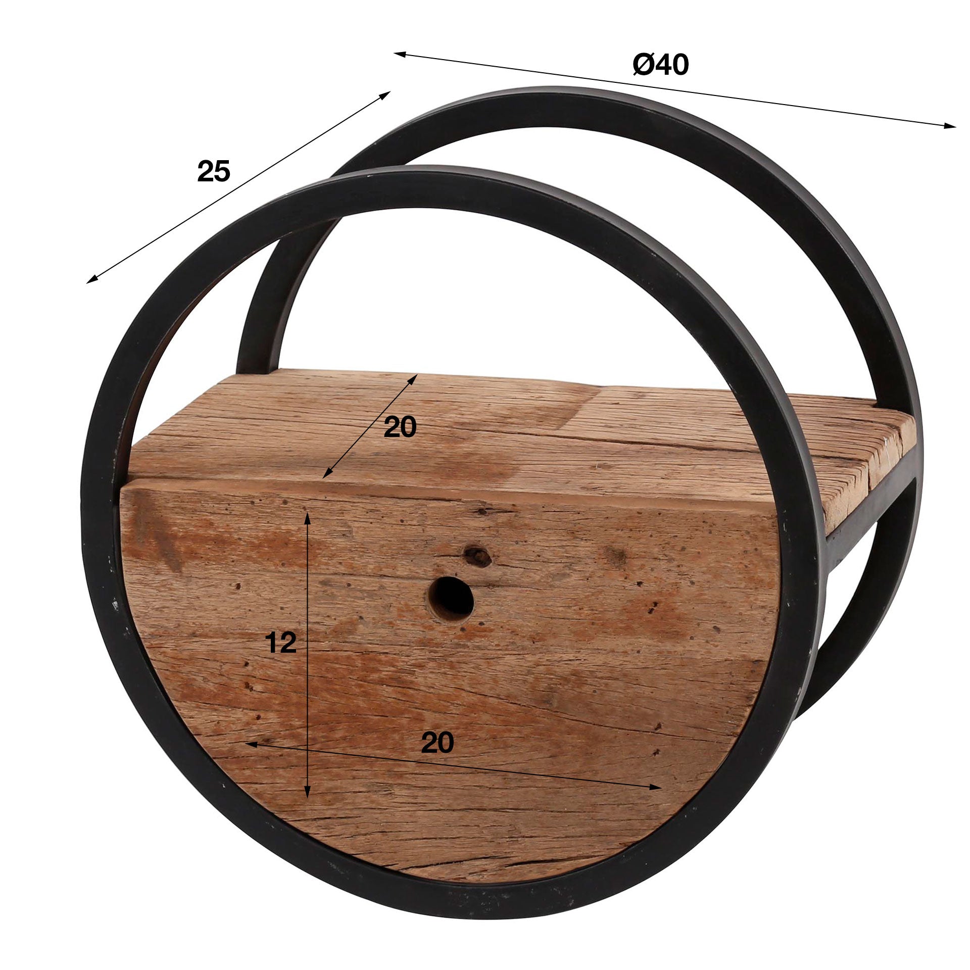 Wandschap Circular 1 lade Ø40cm / Robuust hardhout – afbeelding 6