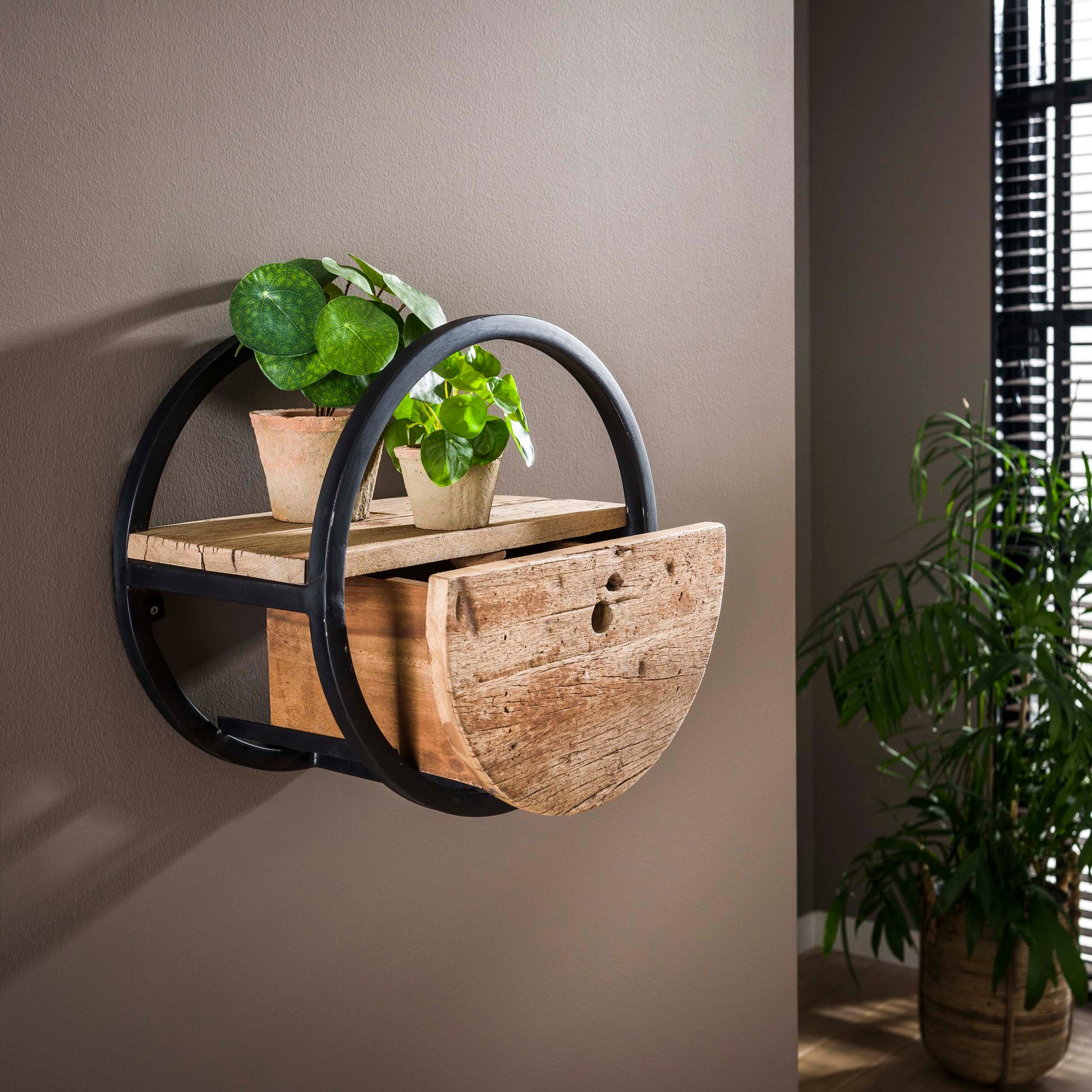 Wandschap Circular 1 lade Ø40cm / Robuust hardhout – afbeelding 2