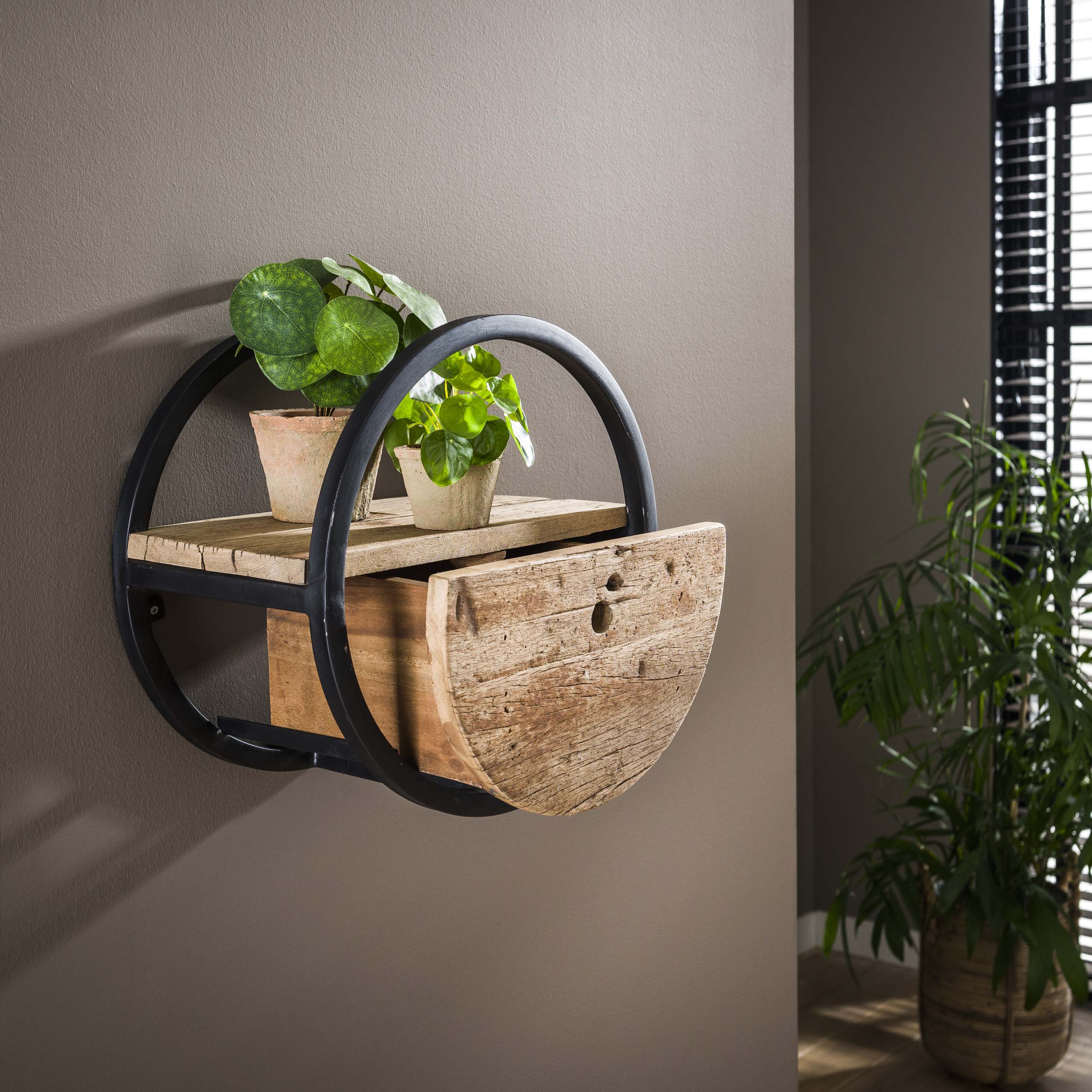 Wandschap Circular 1 lade Ø40cm / Robuust hardhout – afbeelding 2