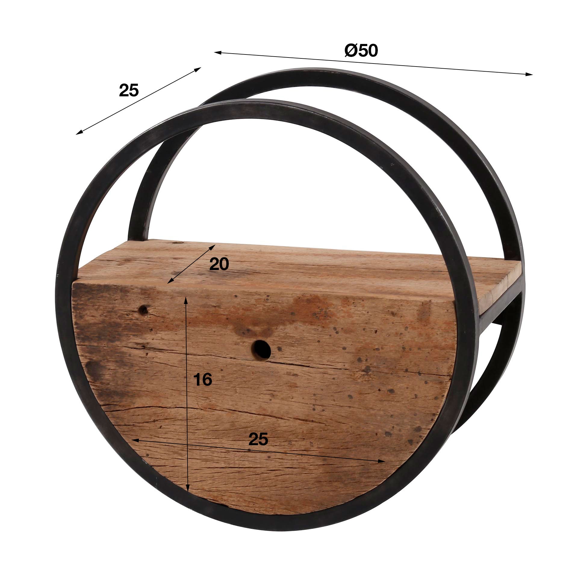 Wandschap Circular 1 lade Ø50cm / Robuust hardhout – afbeelding 6
