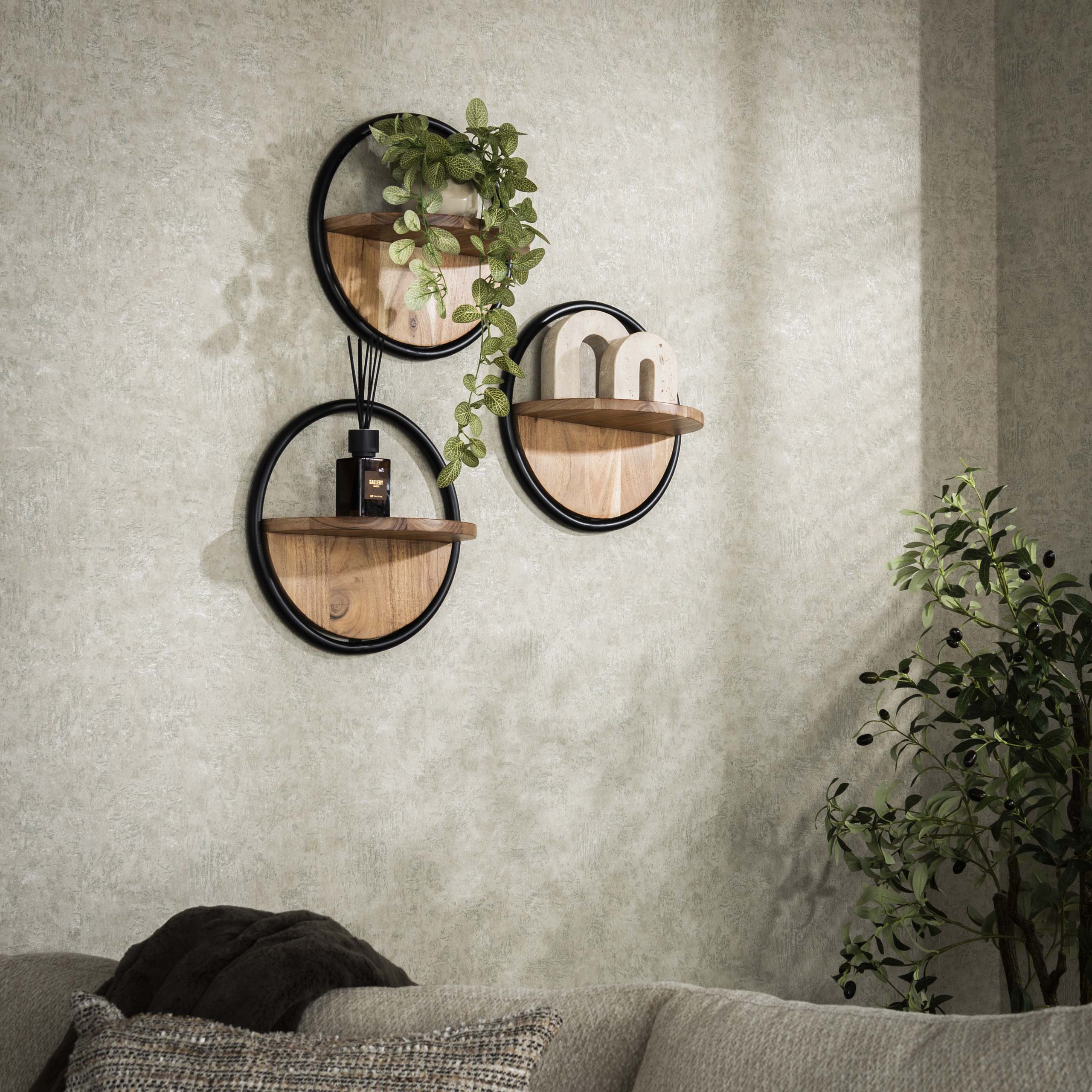 Wandschap Round set van 3 / Massief acacia – afbeelding 1