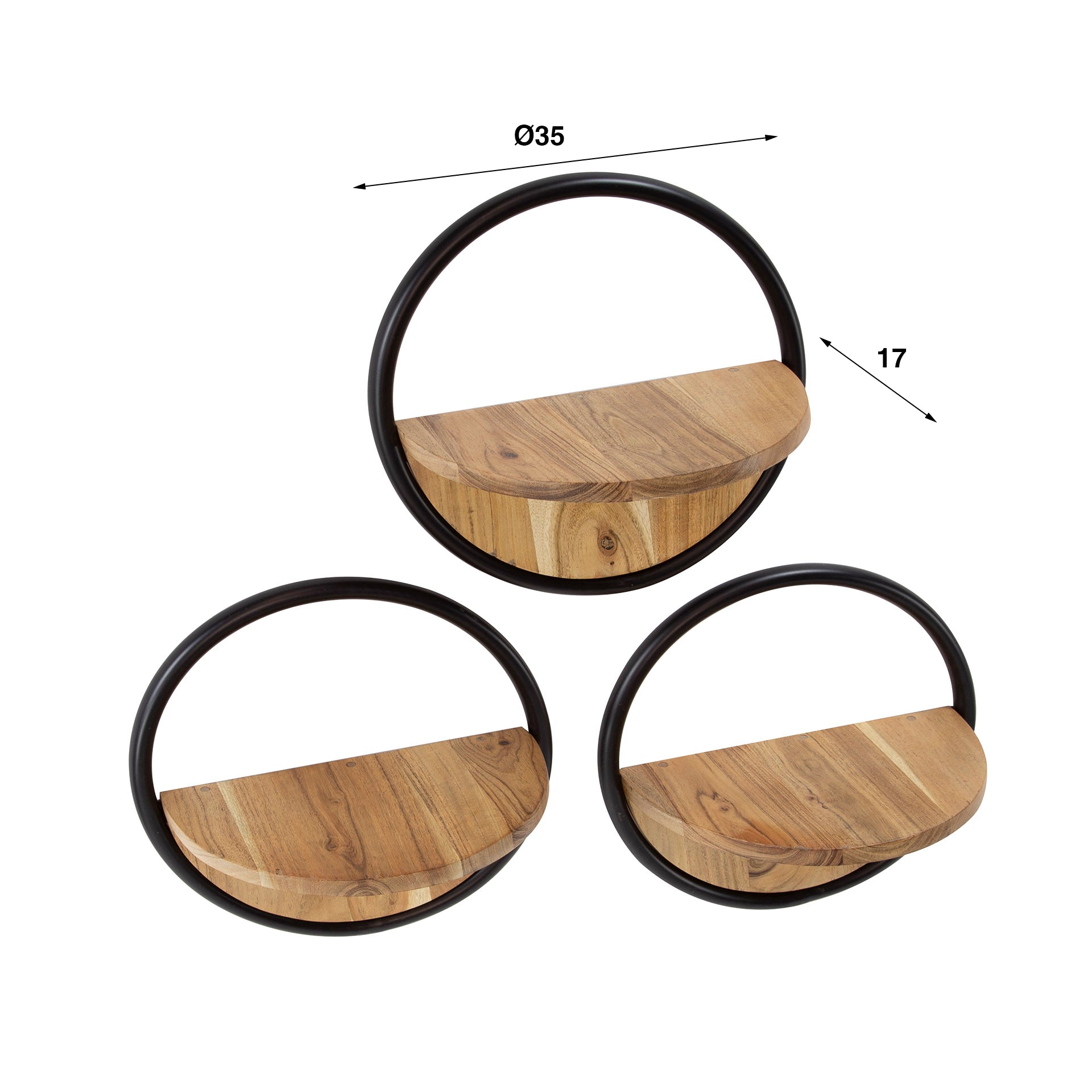 Wandschap Round set van 3 / Massief acacia – afbeelding 4