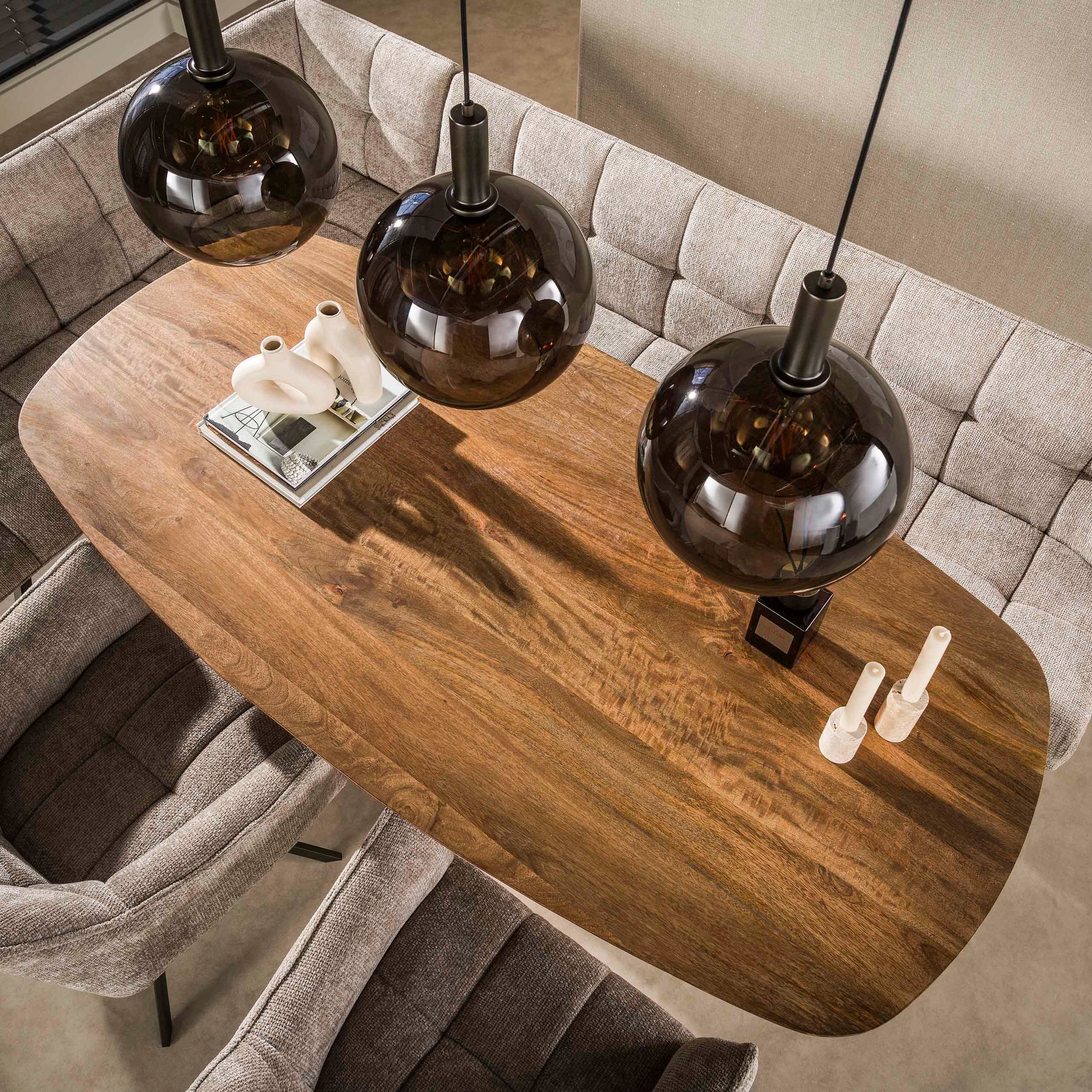 Eettafel Wave Centro deens ovaal 180cm / Massief mango zand – afbeelding 2