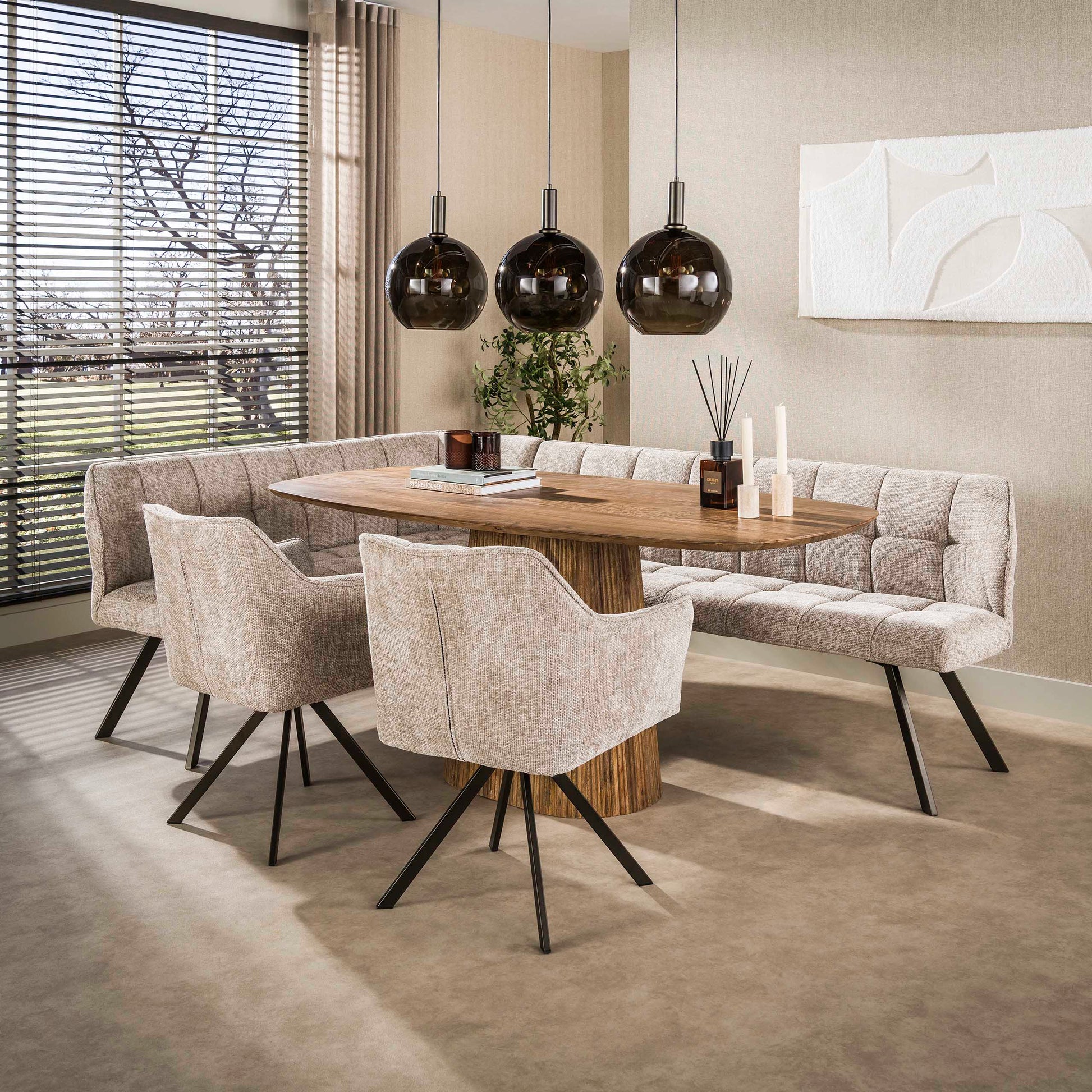 Eettafel Wave Centro deens ovaal 180cm / Massief mango zand – afbeelding 4