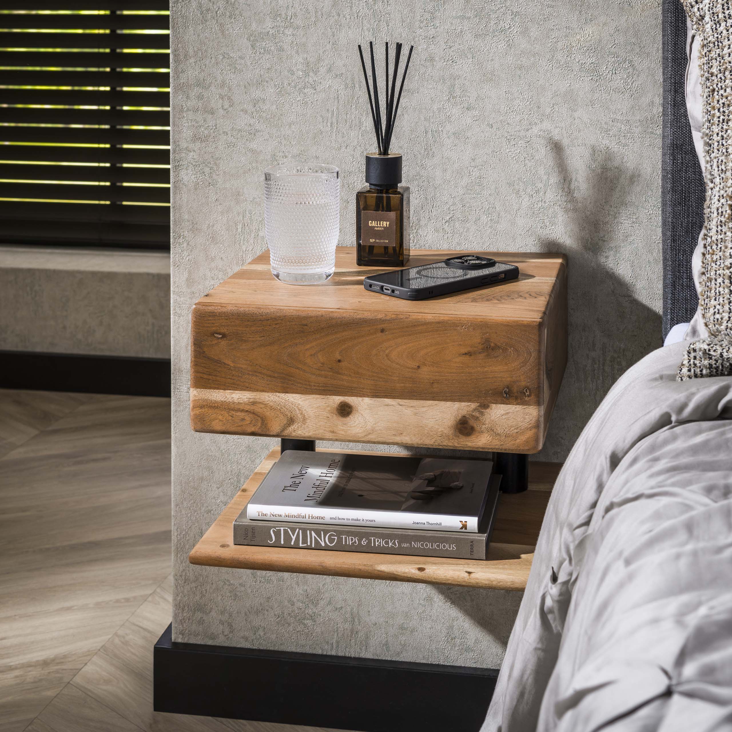 Nachtkastje Shelve 1 lade / Massief acacia – afbeelding 1