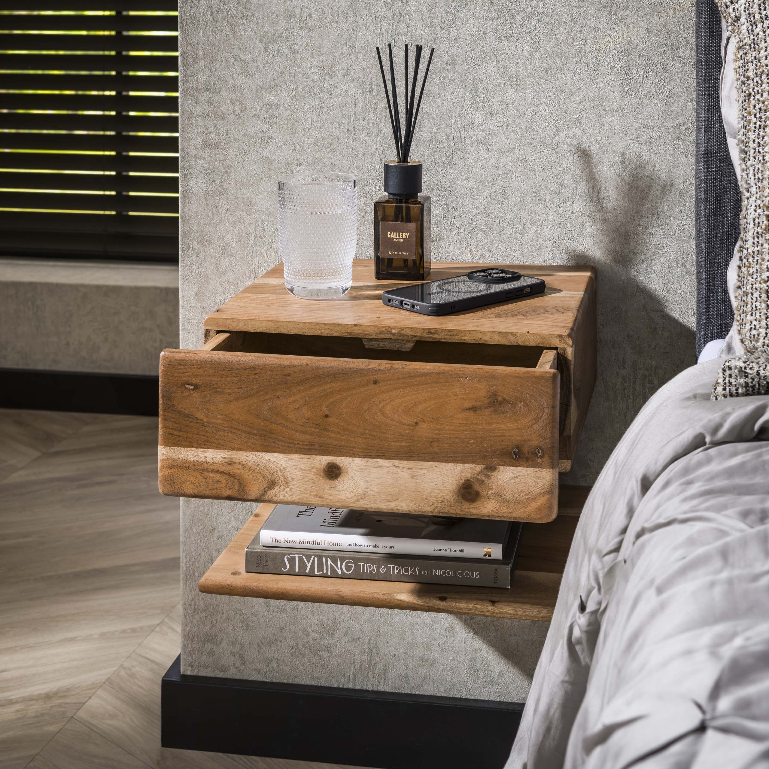 Nachtkastje Shelve 1 lade / Massief acacia – afbeelding 2