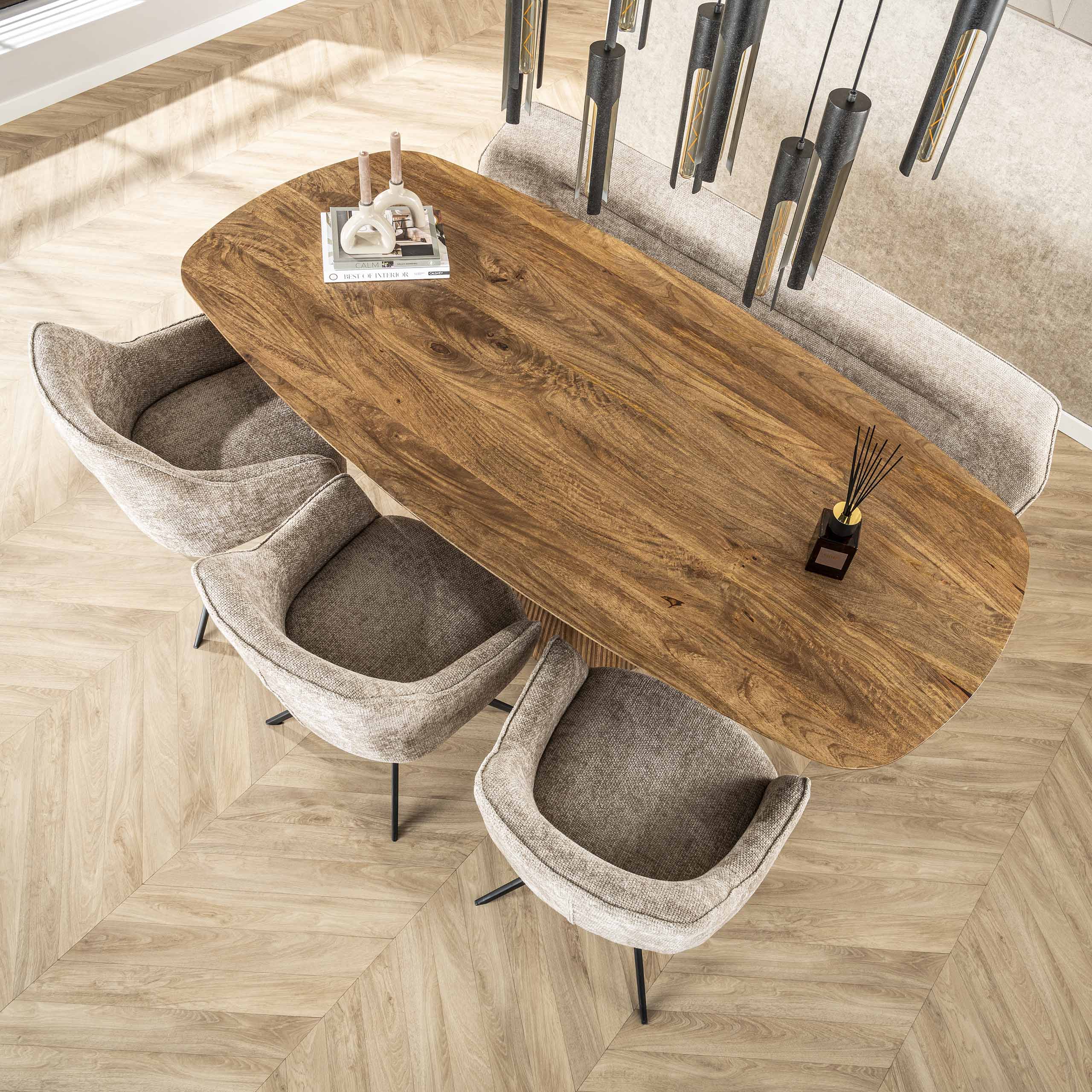 Eettafel Wave Centro deens ovaal 215cm / Massief mango zand – afbeelding 4