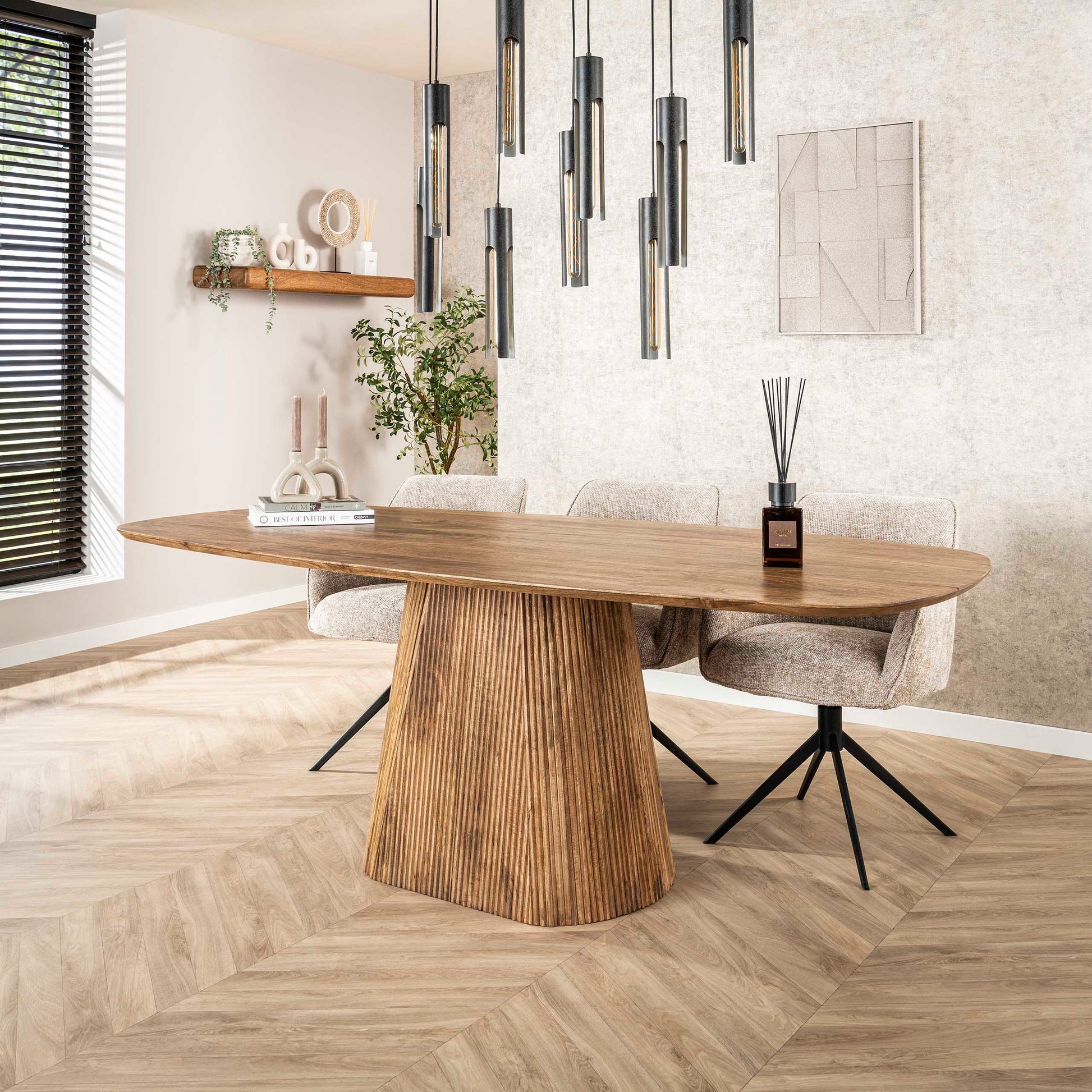 Eettafel Wave Centro deens ovaal 215cm / Massief mango zand – afbeelding 6