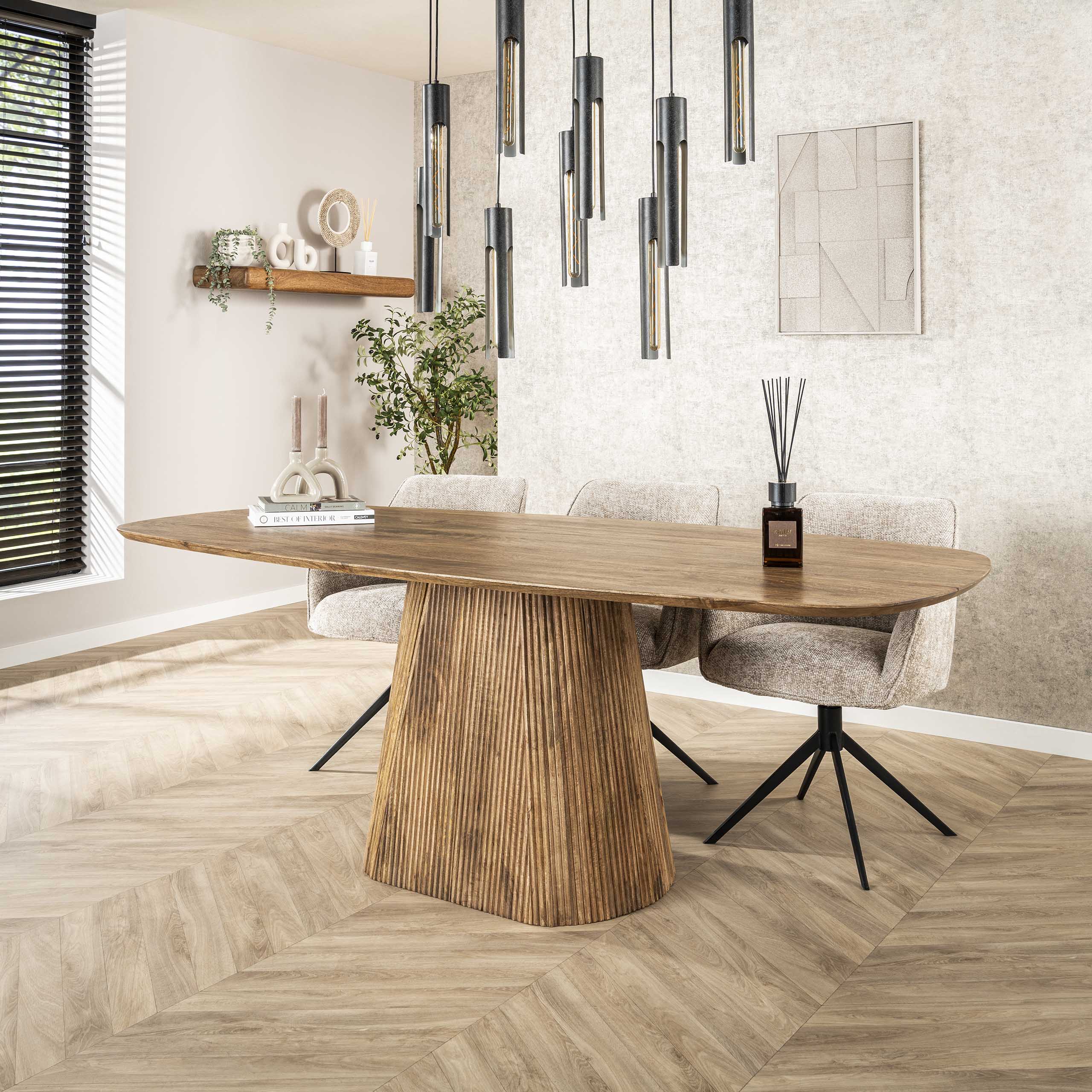 Eettafel Wave Centro deens ovaal 215cm / Massief mango zand – afbeelding 6