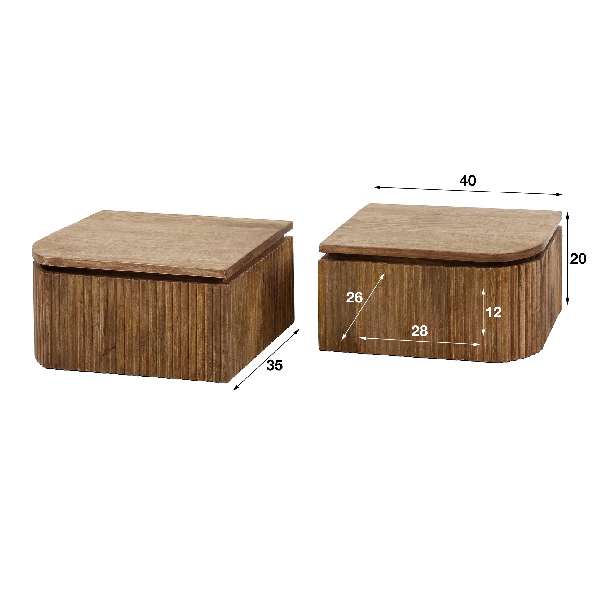 Nachtkastje Wave links+rechts set van 2 / Massief mango zand – afbeelding 5