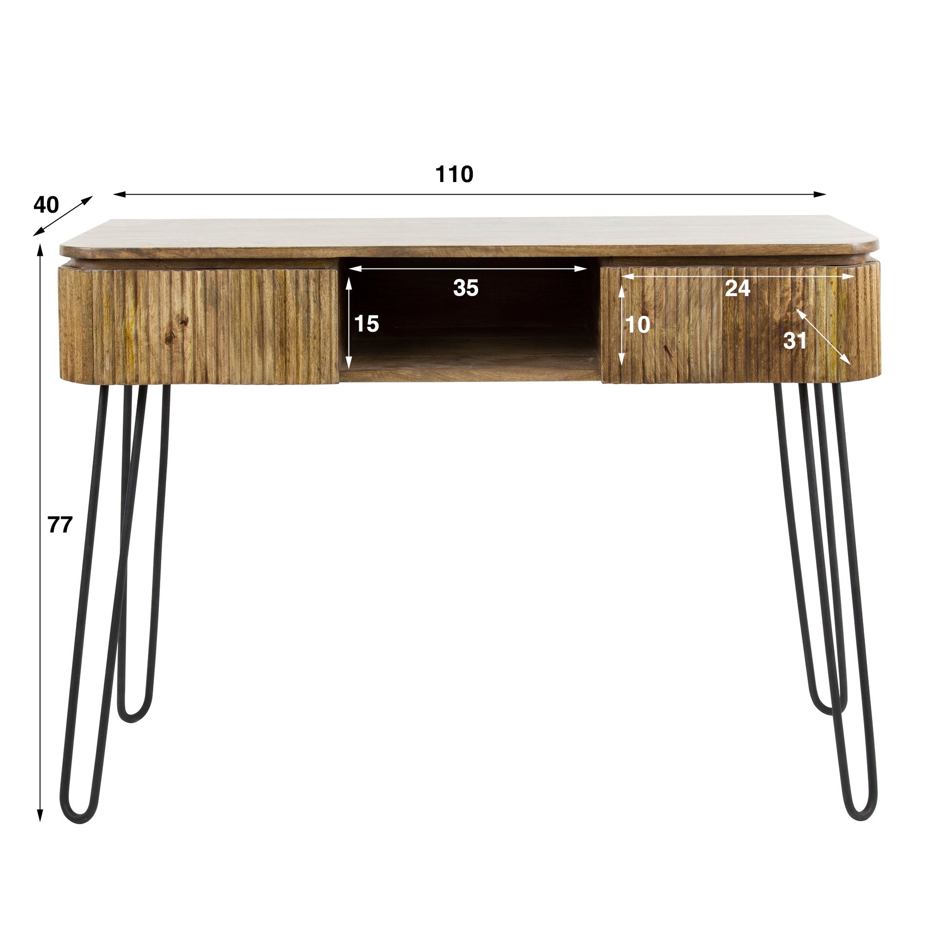 Hal-/kaptafel Wave 2 lades / Massief mango zand – afbeelding 6