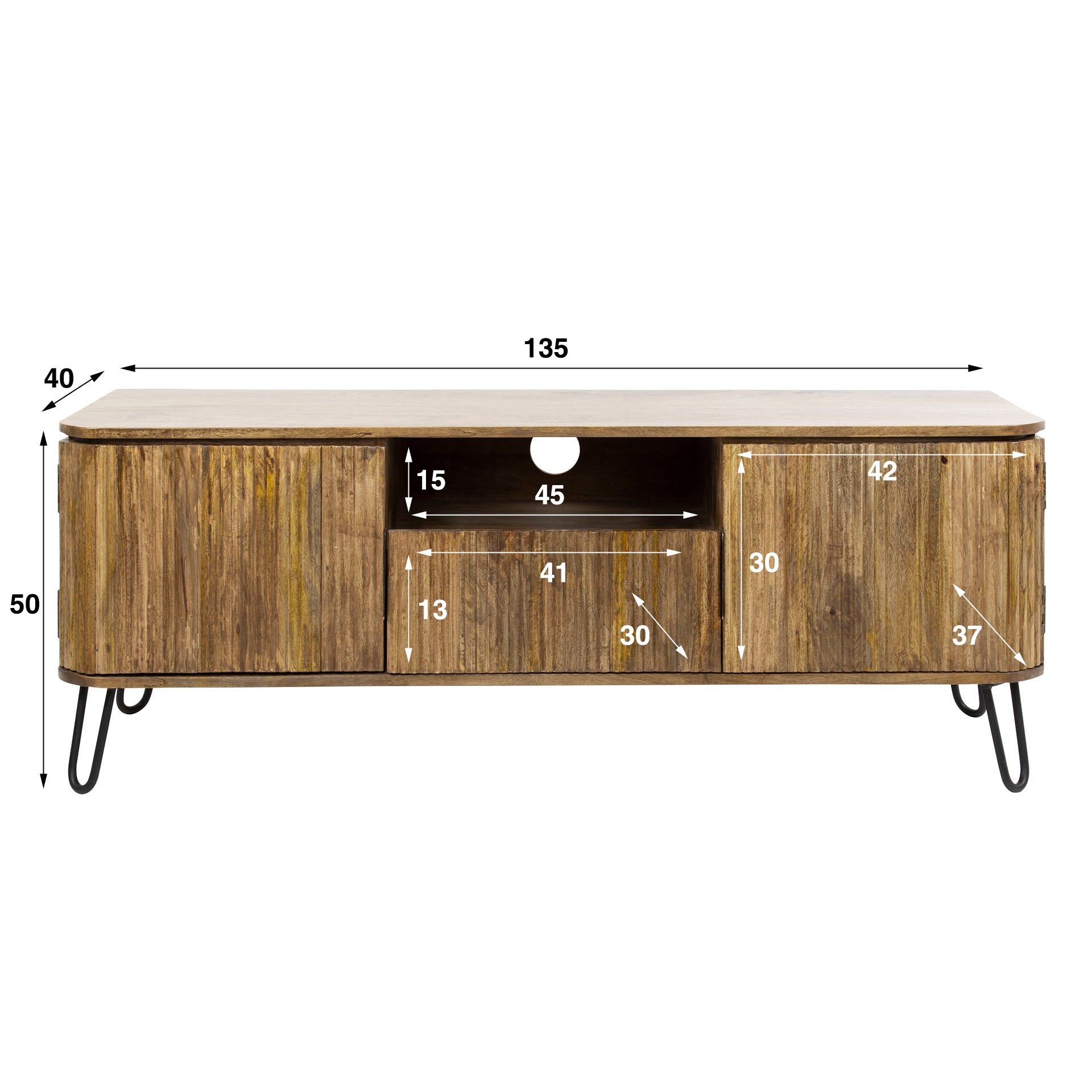 TV-meubel Wave 1 lade + 2 deuren / Massief mango zand – afbeelding 4