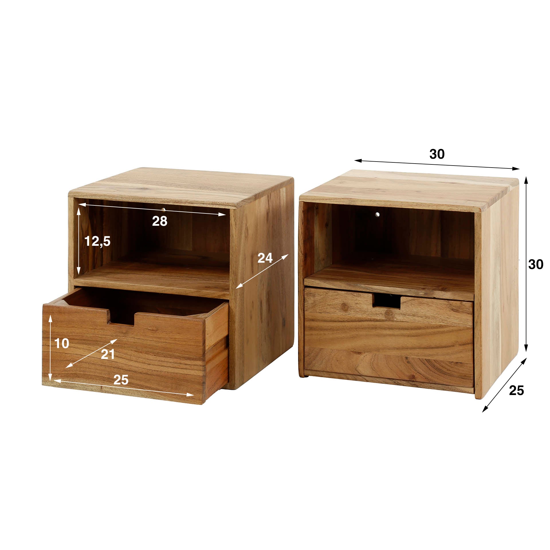 Nachtkastje Flat XS zwevend set van 2 / Massief acacia – afbeelding 5
