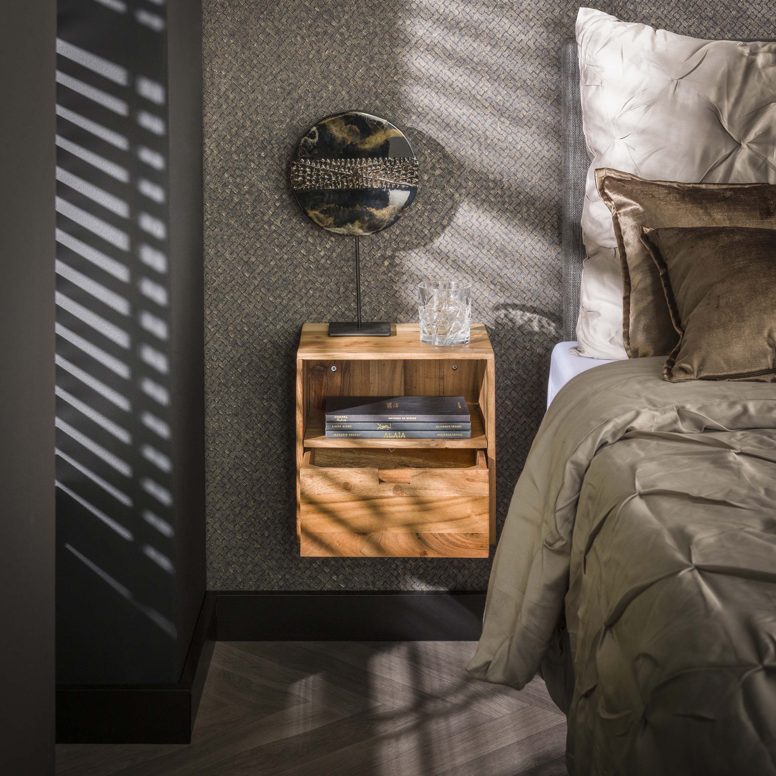 Nachtkastje Flat XS zwevend set van 2 / Massief acacia – afbeelding 2