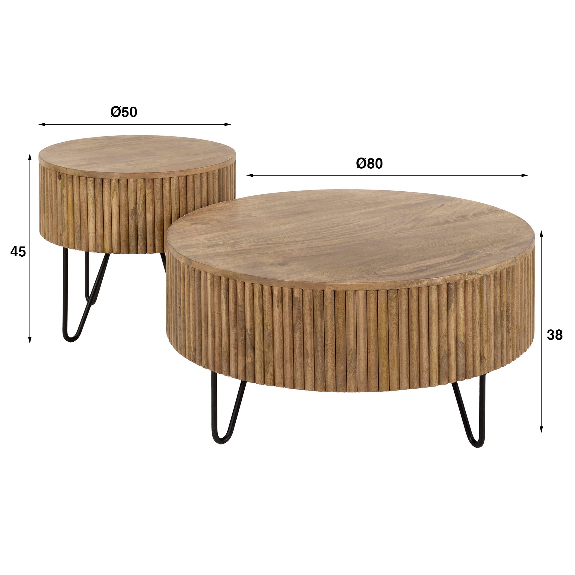 Salontafel Wave rond set van 2 / Massief mango zand – afbeelding 4