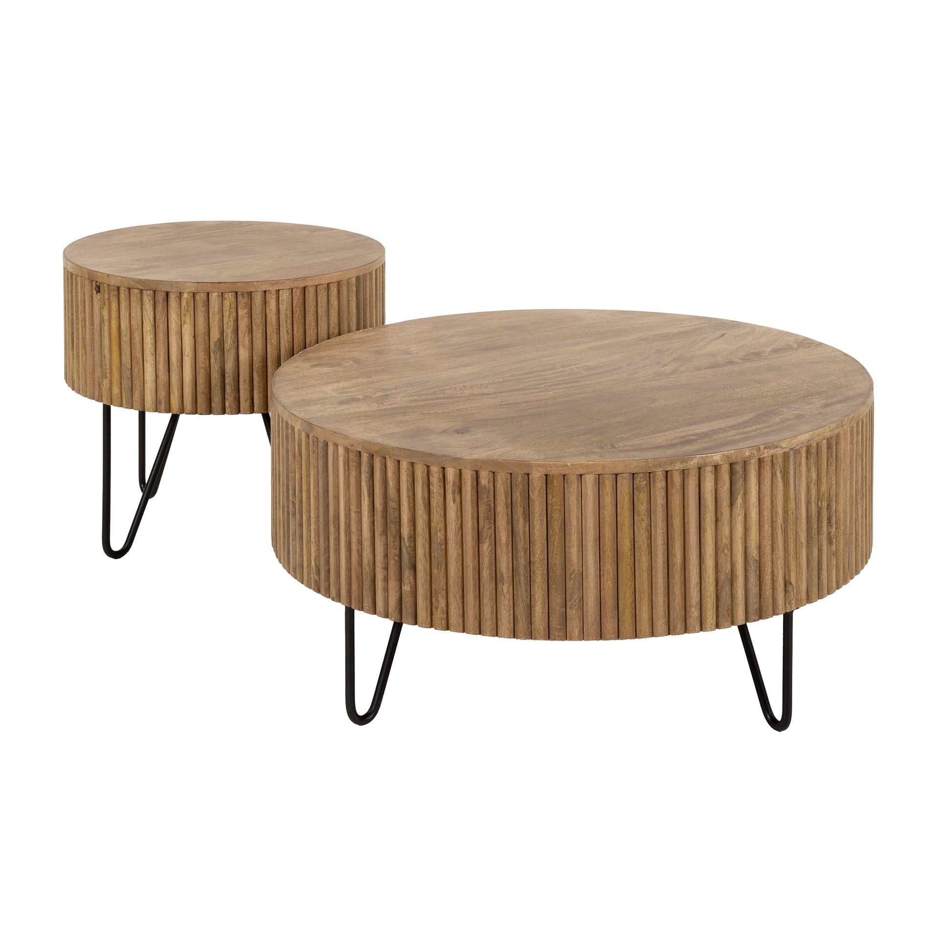 Salontafel Wave rond set van 2 / Massief mango zand – afbeelding 3