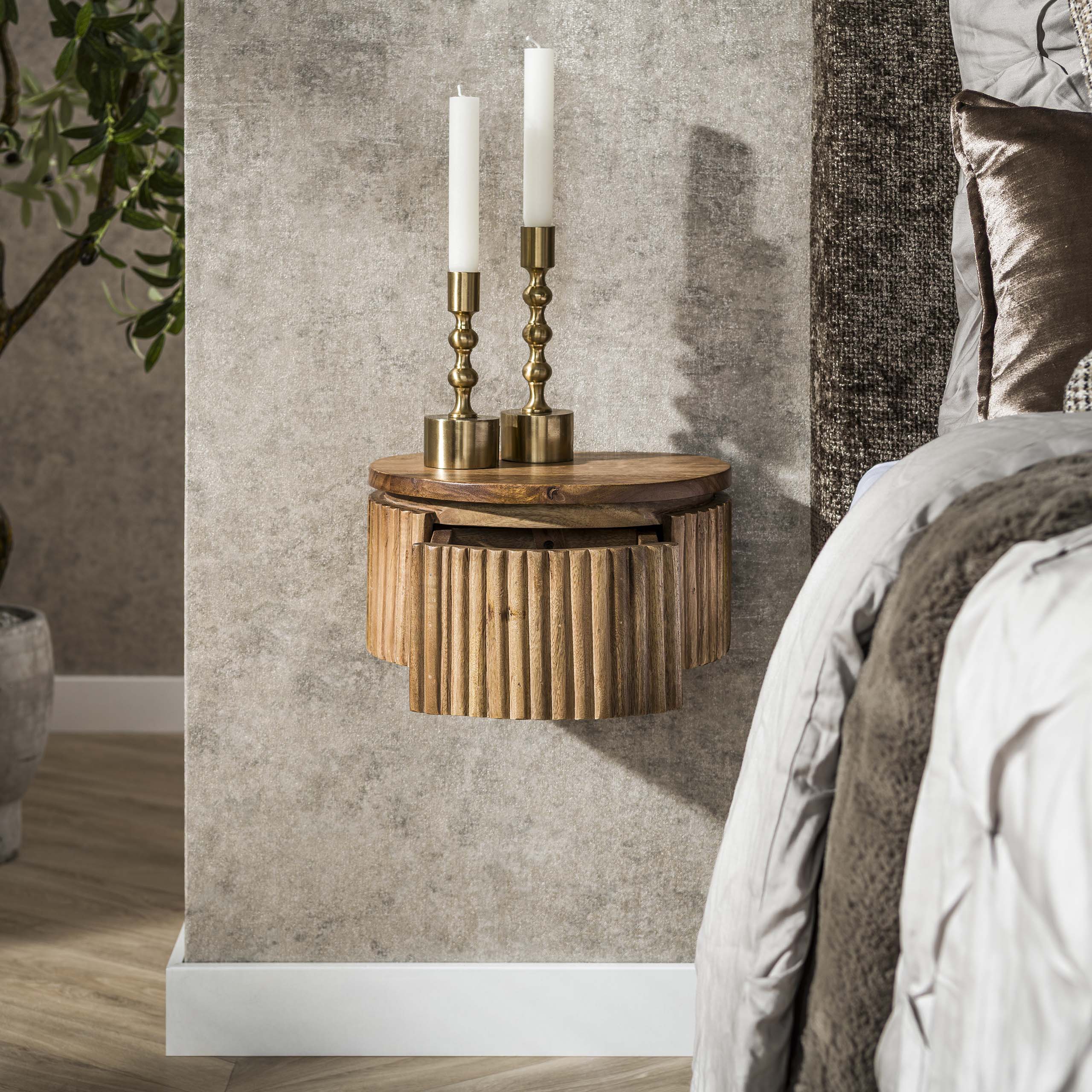 Nachtkastje Wave XS rond zwevend 1 lade / Massief mango zand – afbeelding 2