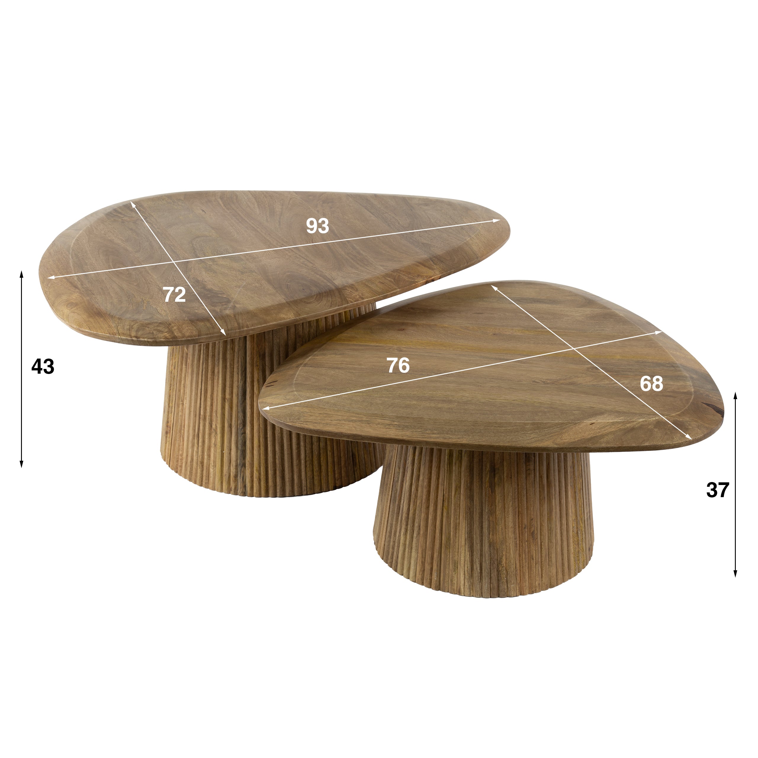 Salontafel Wave driehoekig set van 2 / Massief mango zand – afbeelding 5