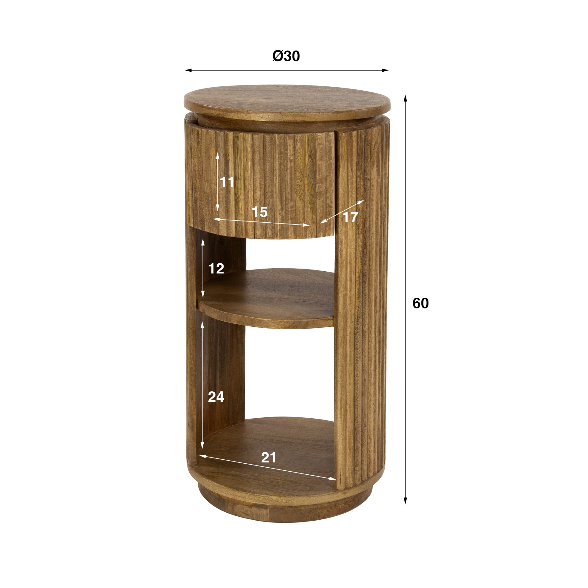 Nachtkastje Wave XS rond 1 lade / Massief mango zand – afbeelding 5