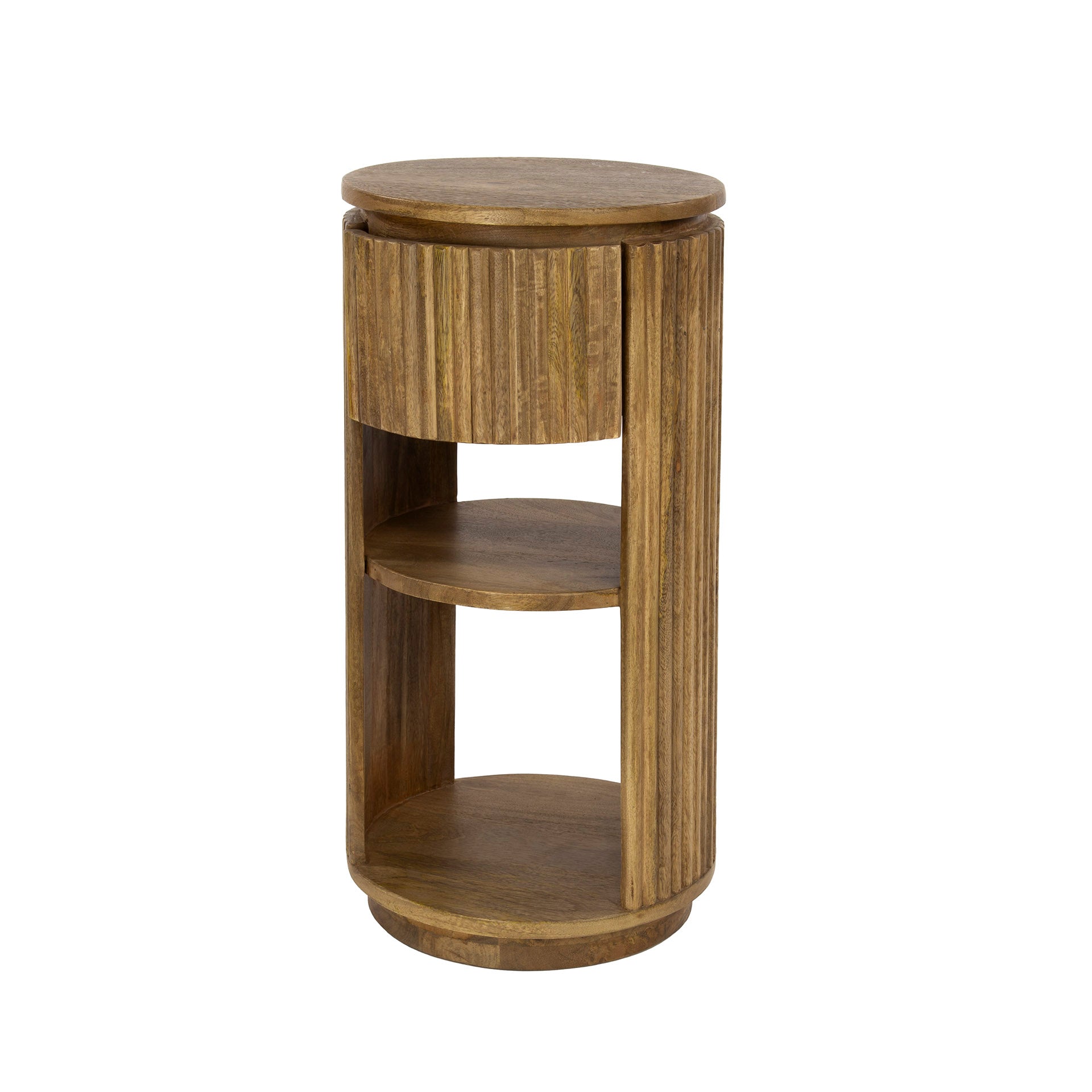 Nachtkastje Wave XS rond 1 lade / Massief mango zand – afbeelding 4