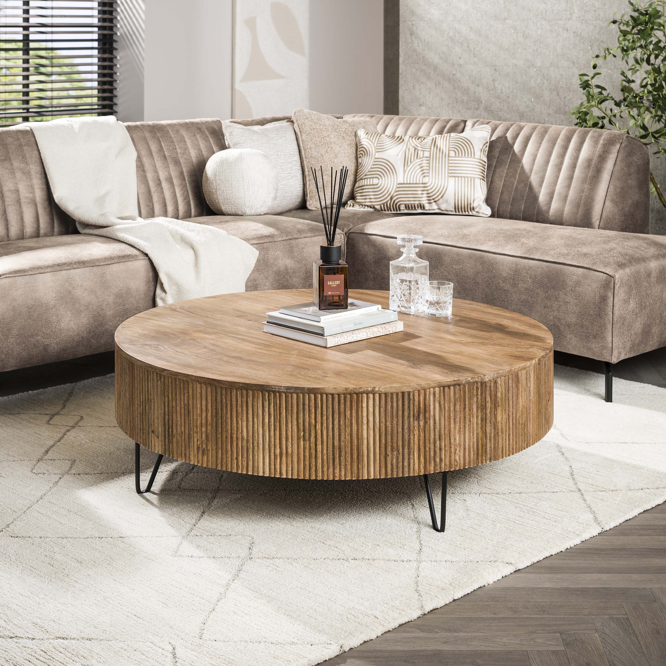 Salontafel Wave Ø120cm / Massief mango zand – afbeelding 1