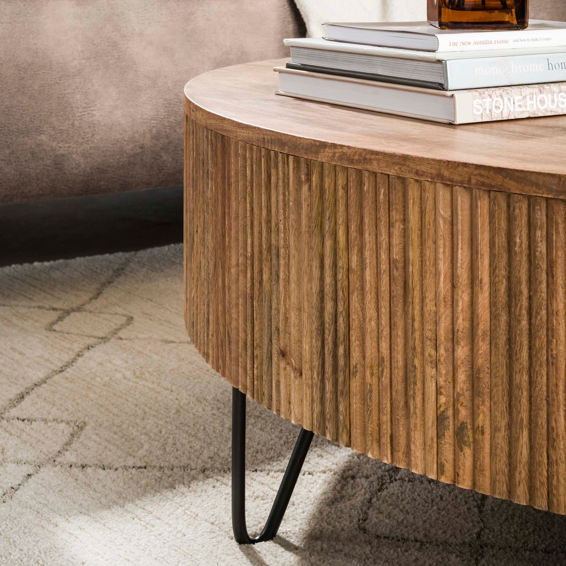 Salontafel Wave Ø120cm / Massief mango zand – afbeelding 2