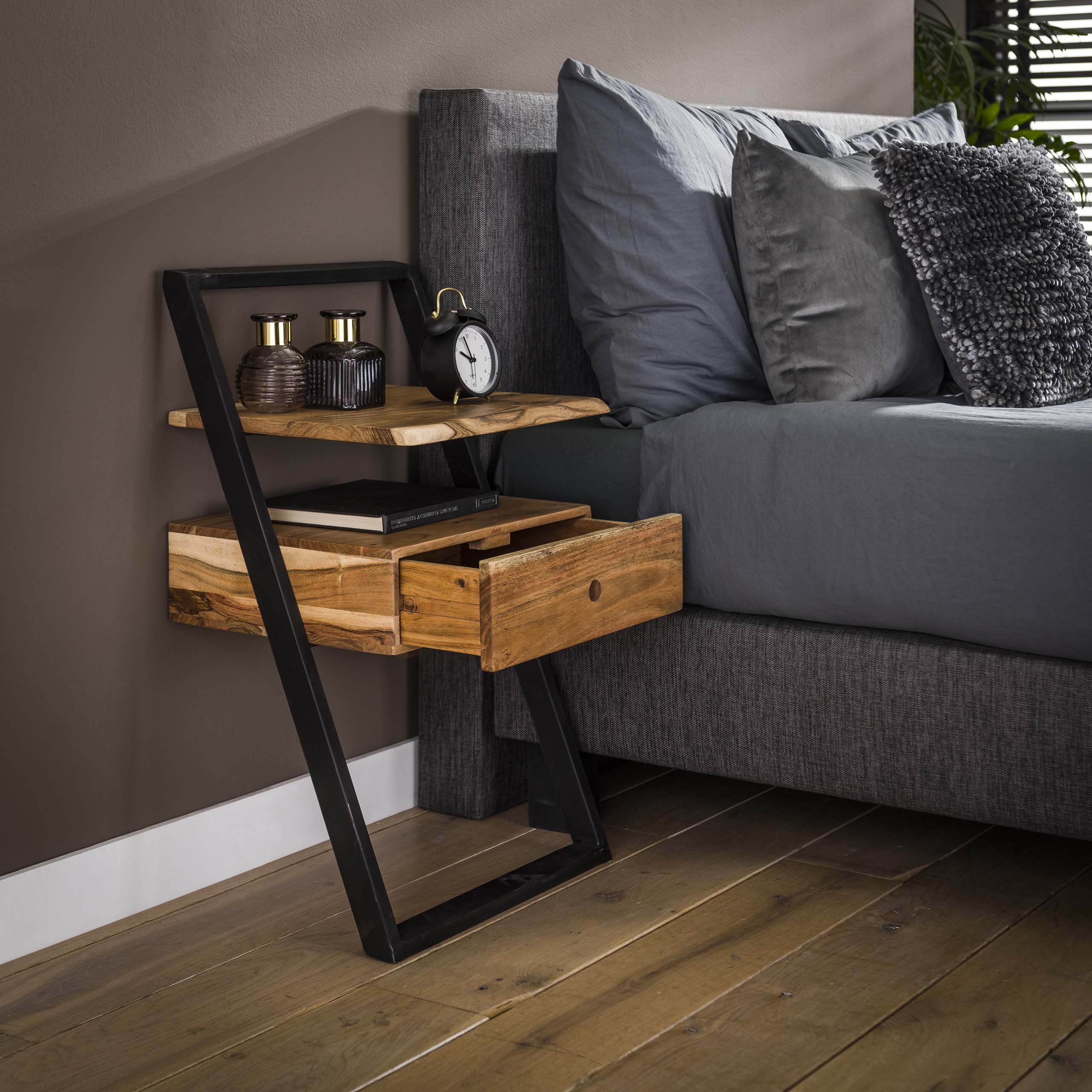 Nachtkastje Lean 1 lade / Massief acacia – afbeelding 4