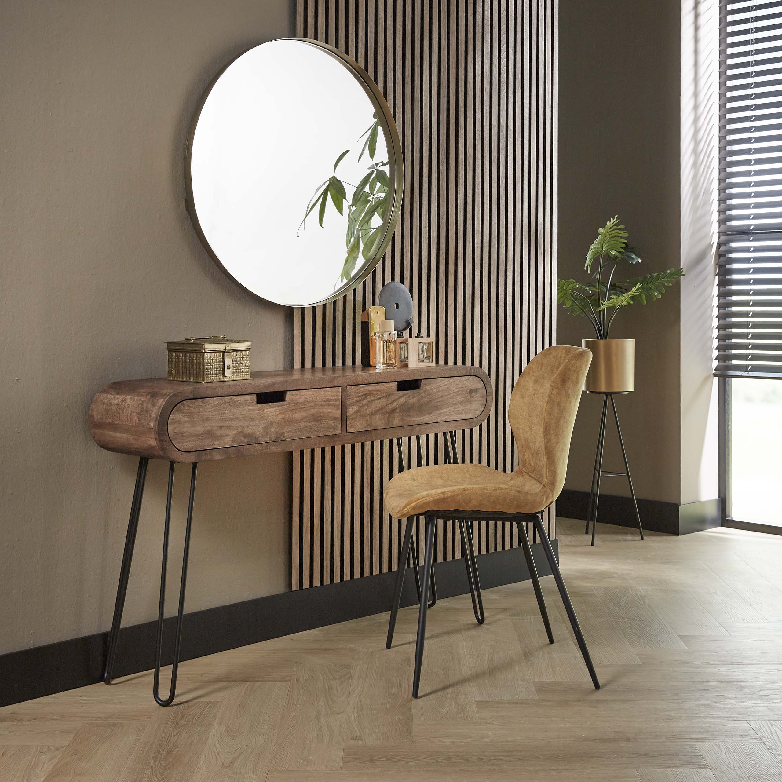 Hal-/kaptafel Barrel 2 lades / Massief mango zand – afbeelding 1