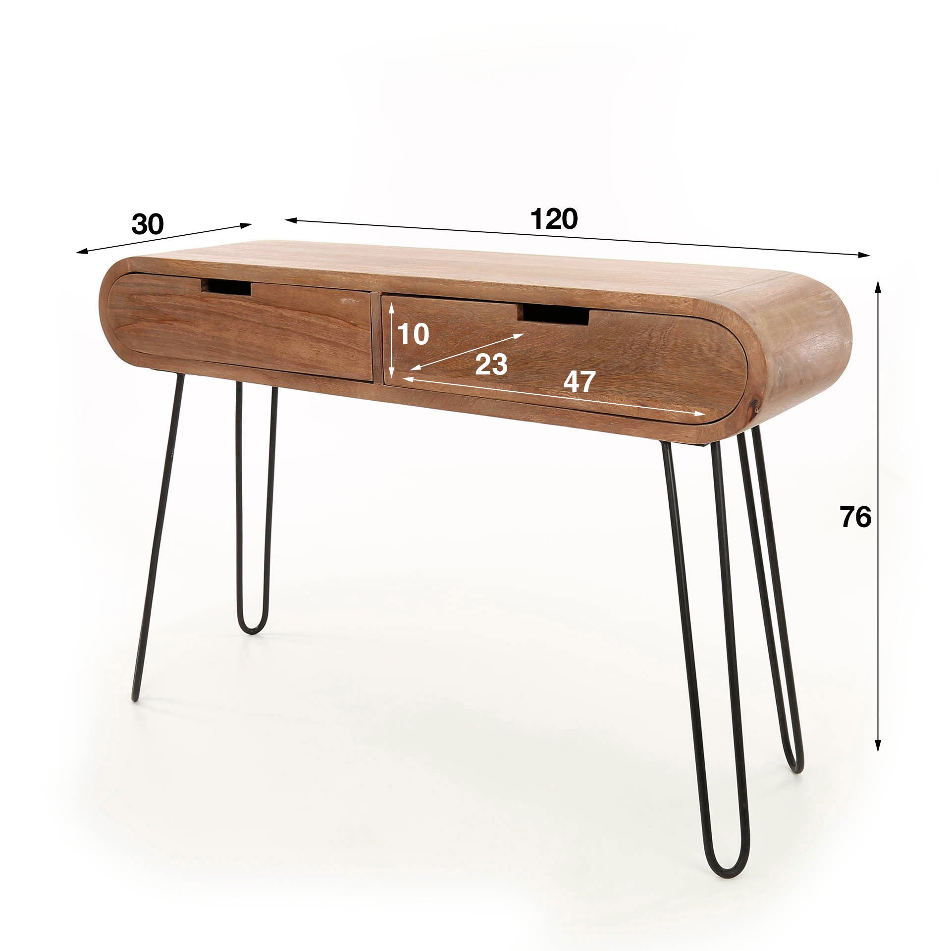 Hal-/kaptafel Barrel 2 lades / Massief mango zand – afbeelding 8