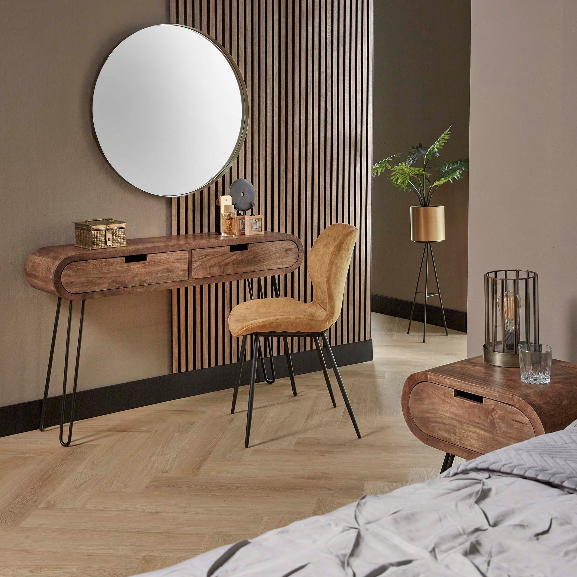 Hal-/kaptafel Barrel 2 lades / Massief mango zand – afbeelding 5