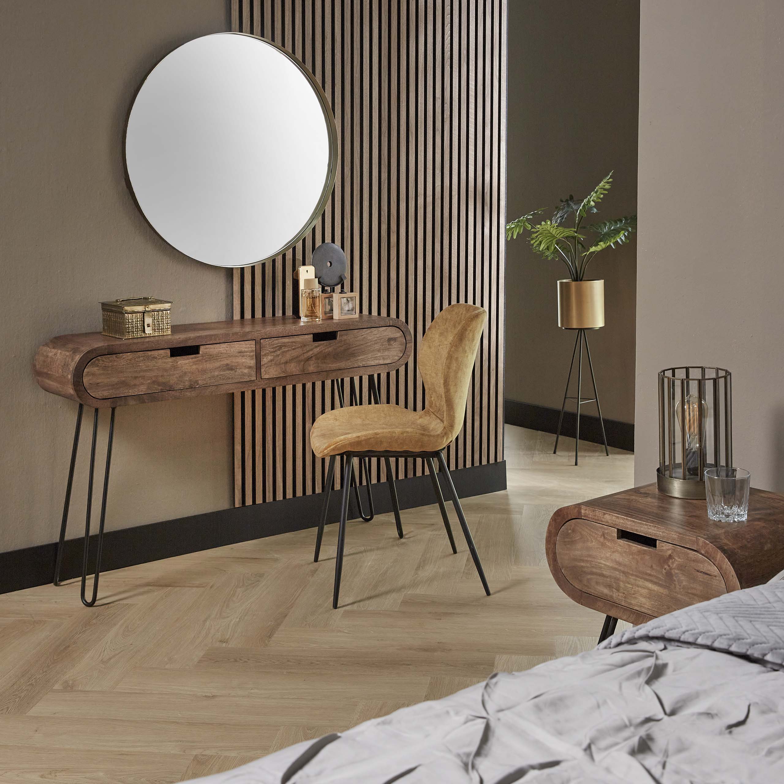 Hal-/kaptafel Barrel 2 lades / Massief mango zand – afbeelding 5