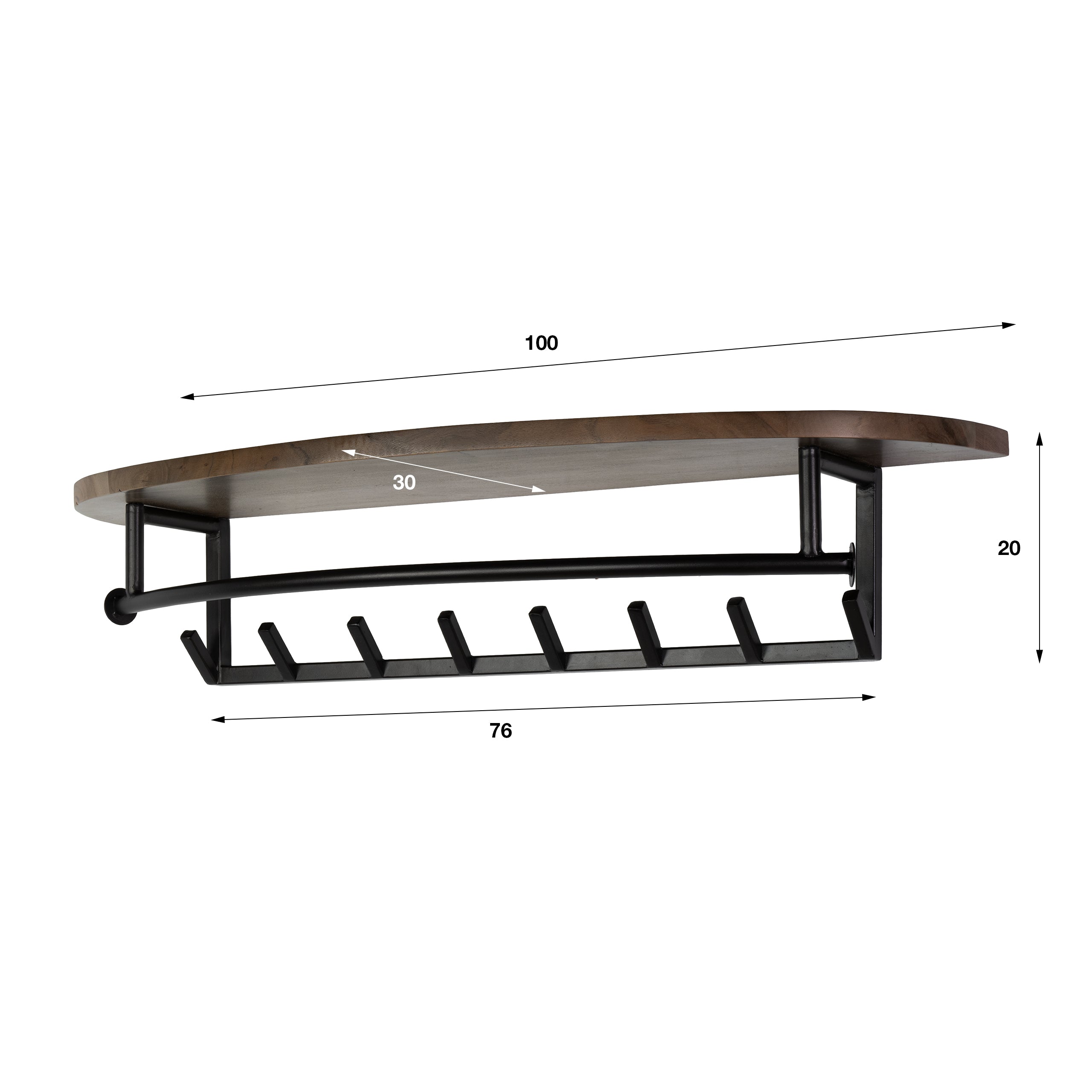 Kapstok Round roede en hoedenplank 8 haken / Massief acacia bruin – afbeelding 5