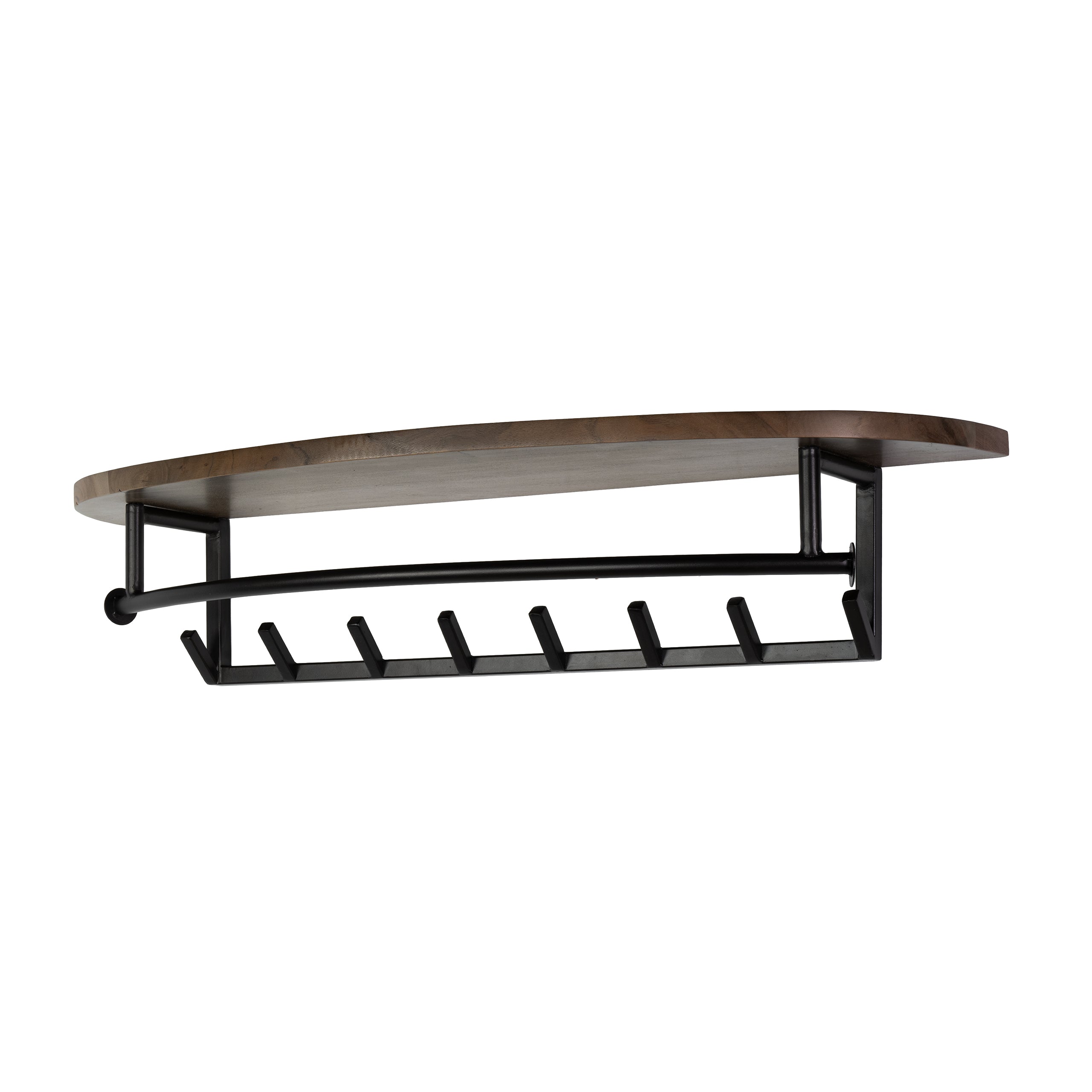 Kapstok Round roede en hoedenplank 8 haken / Massief acacia – afbeelding 4