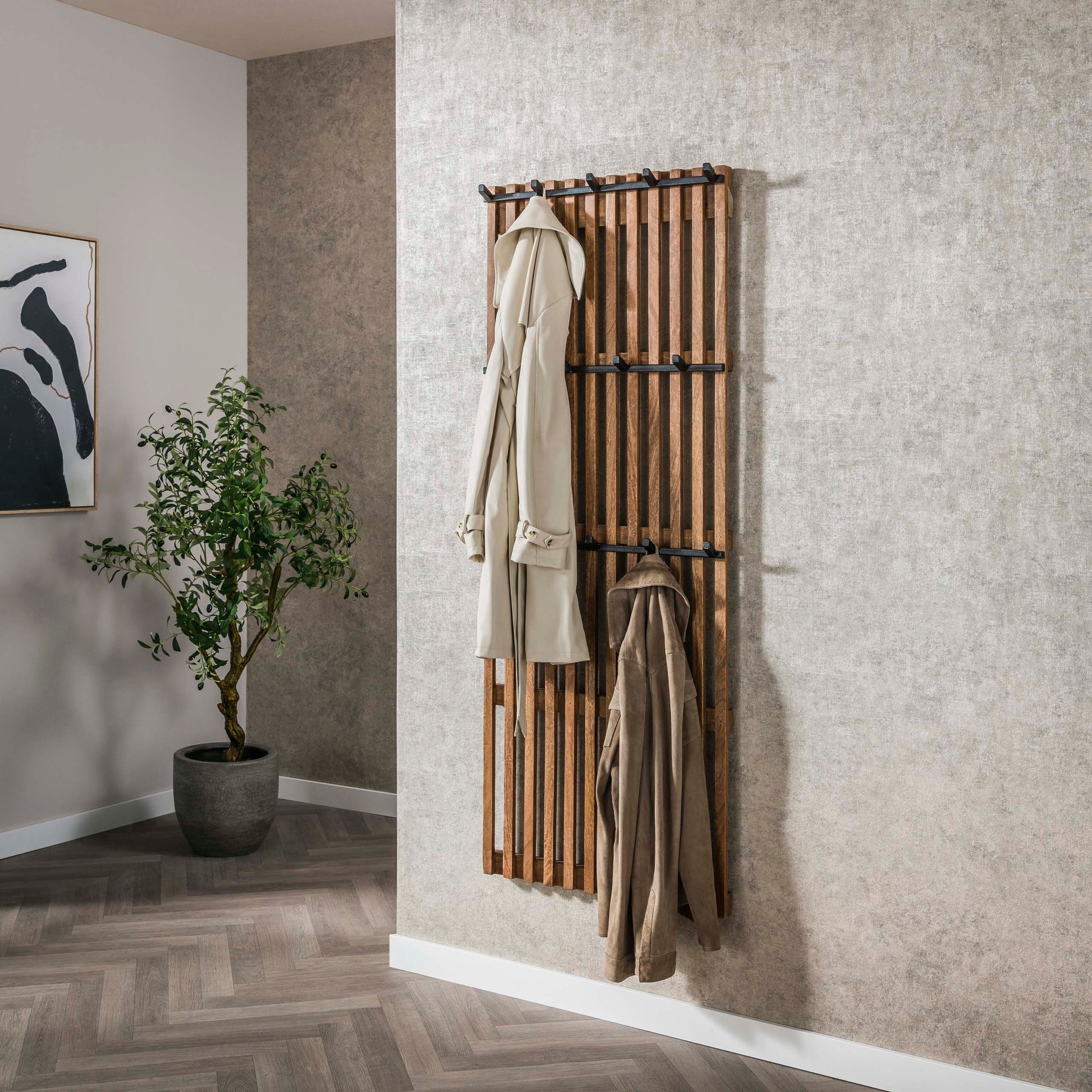 Kapstok Tweak hoog 14 haken / Massief mango zand – afbeelding 1