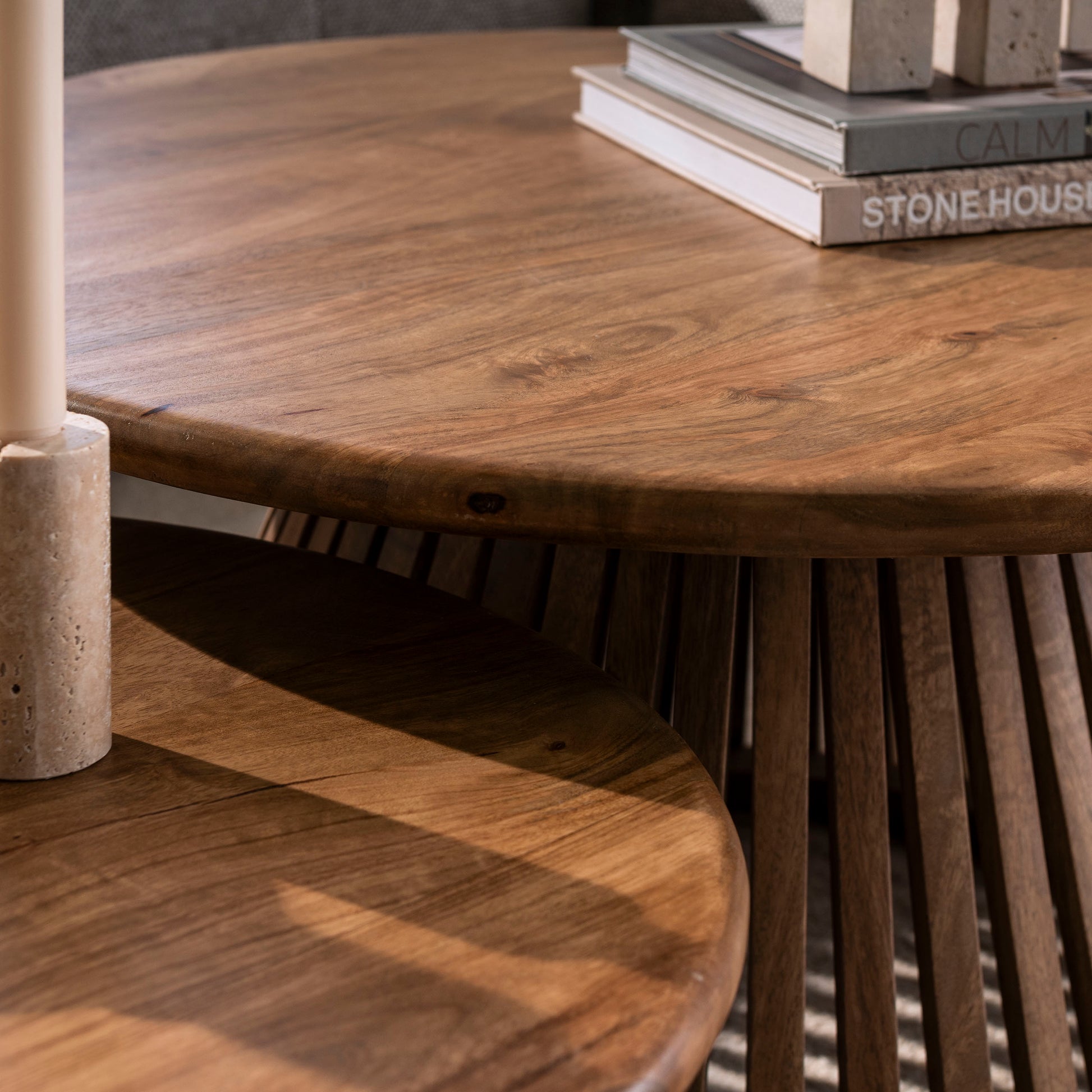 Salontafel Tweak Cone set van 2 / Massief mango zand – afbeelding 2