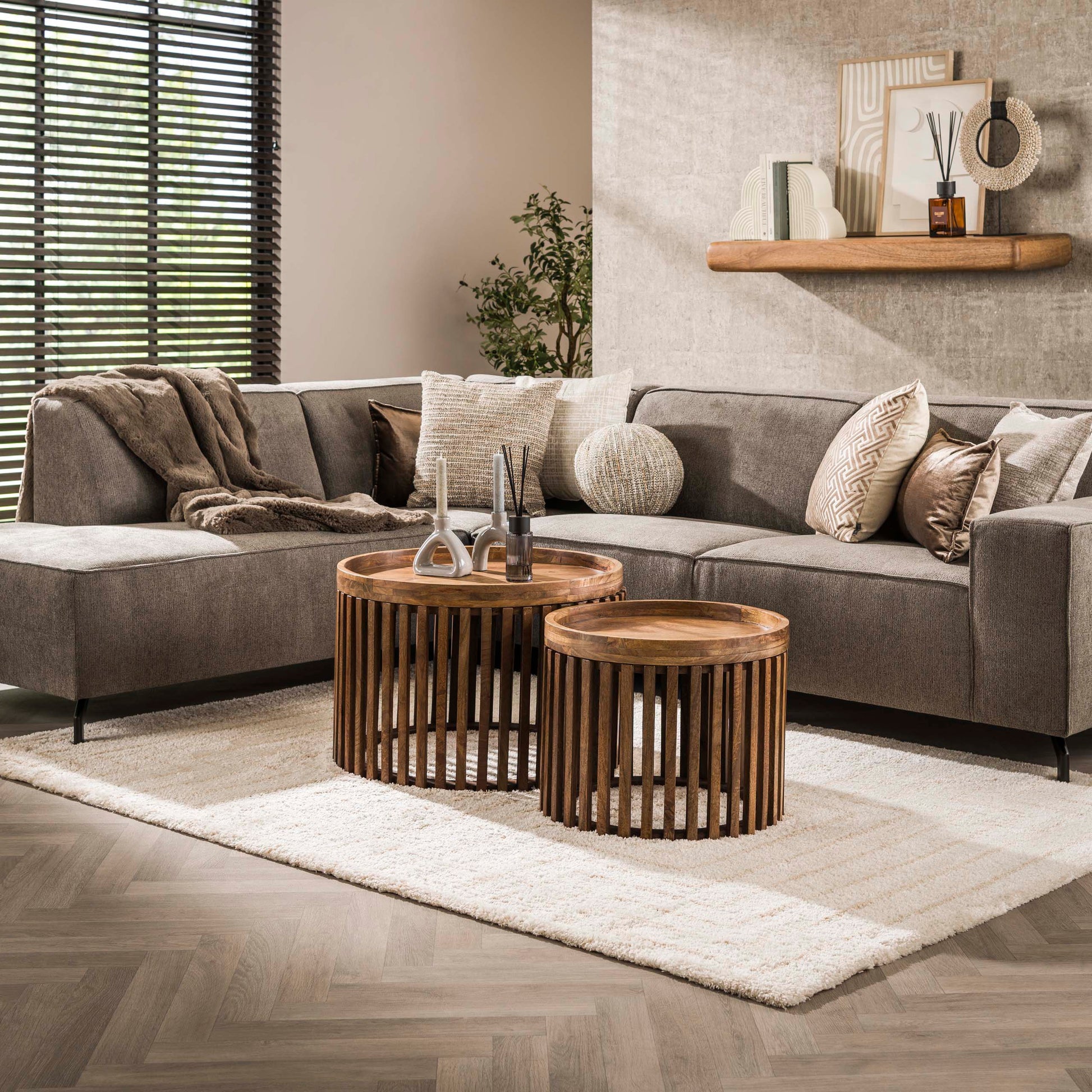 Salontafel Tweak set van 2 / Massief mango zand – afbeelding 1