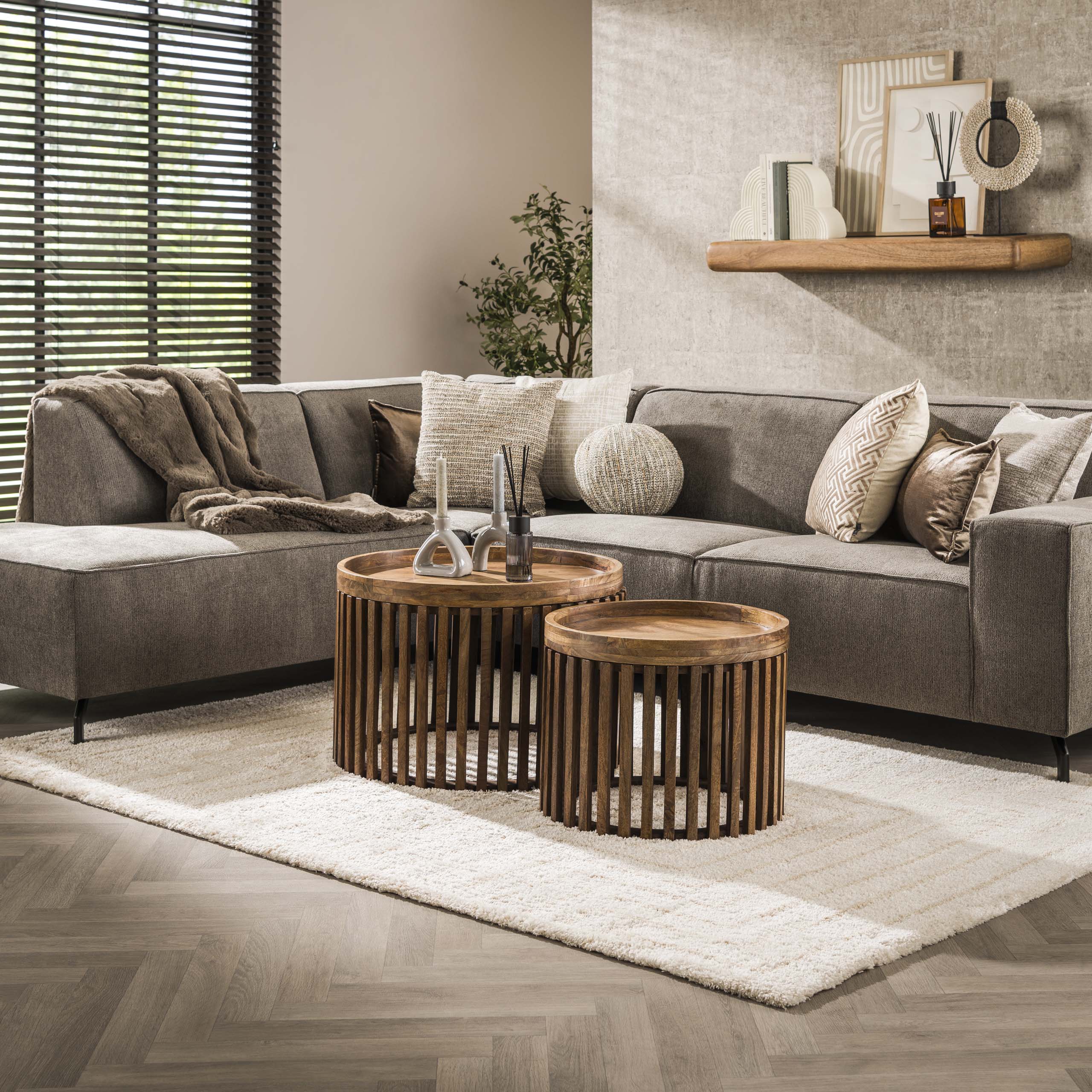 Salontafel Tweak set van 2 / Massief mango zand – afbeelding 1