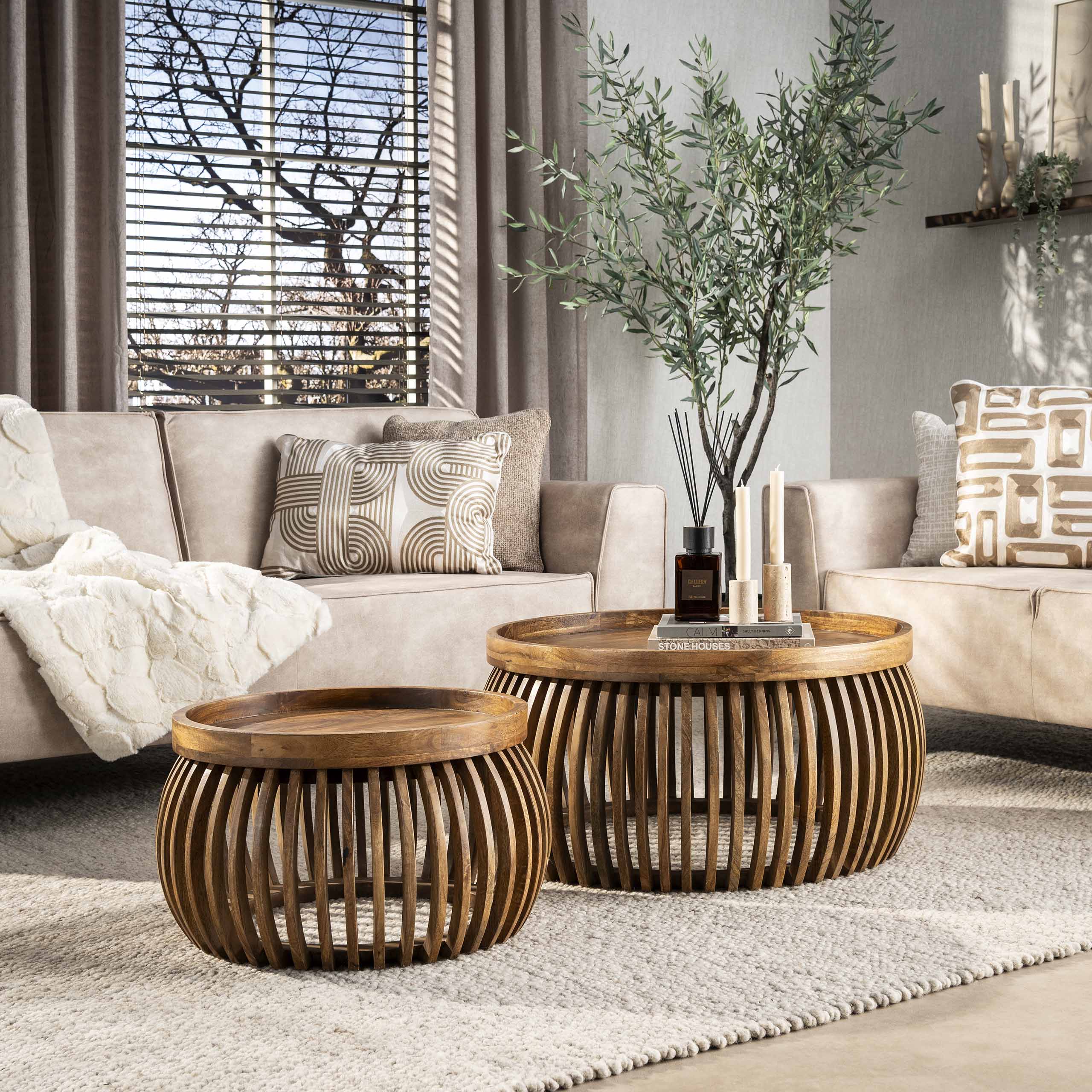 Salontafel Tweak Curve set van 2 / Massief mango zand – afbeelding 1