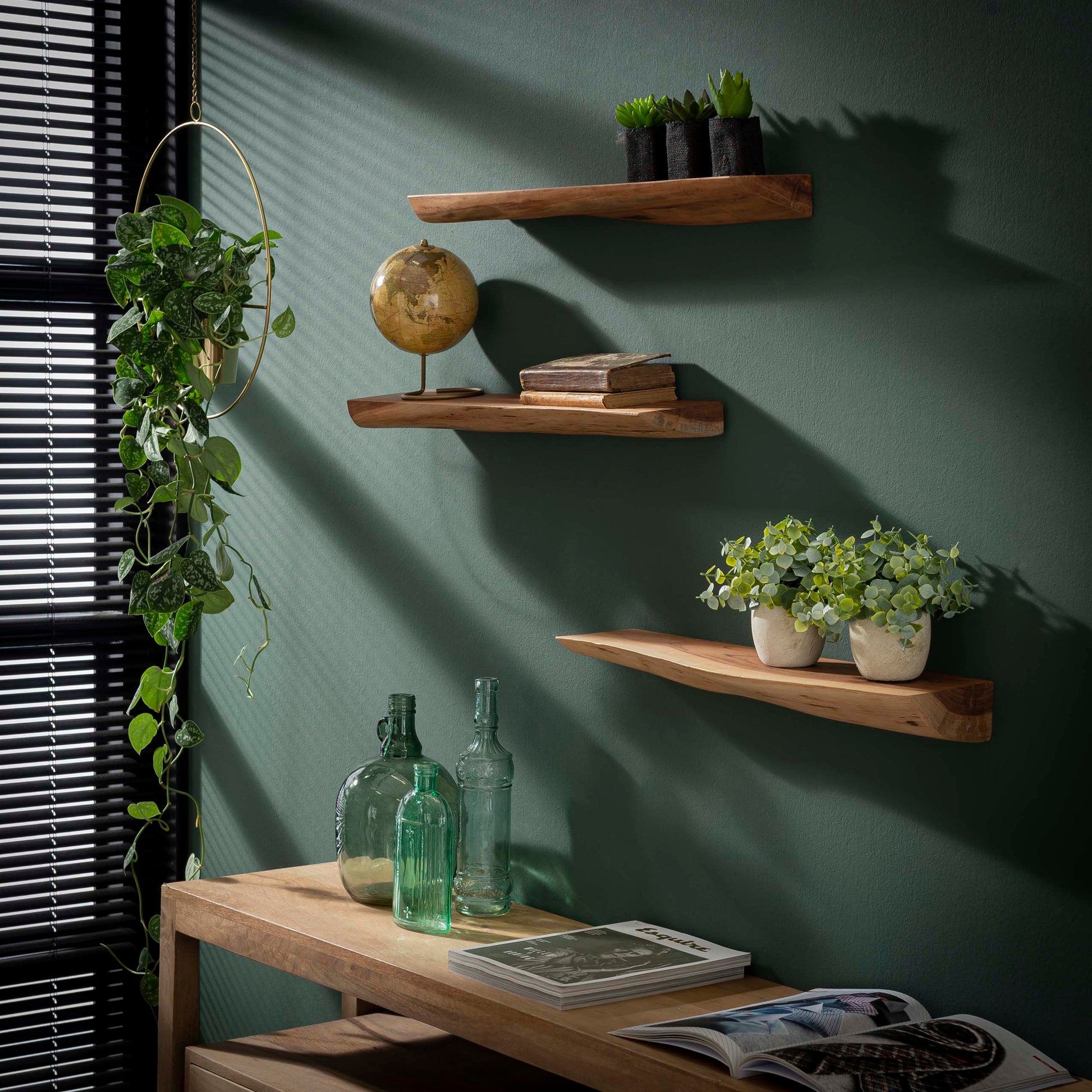 Wandschap Edge 60cm set van 3 / Massief acacia – afbeelding 1