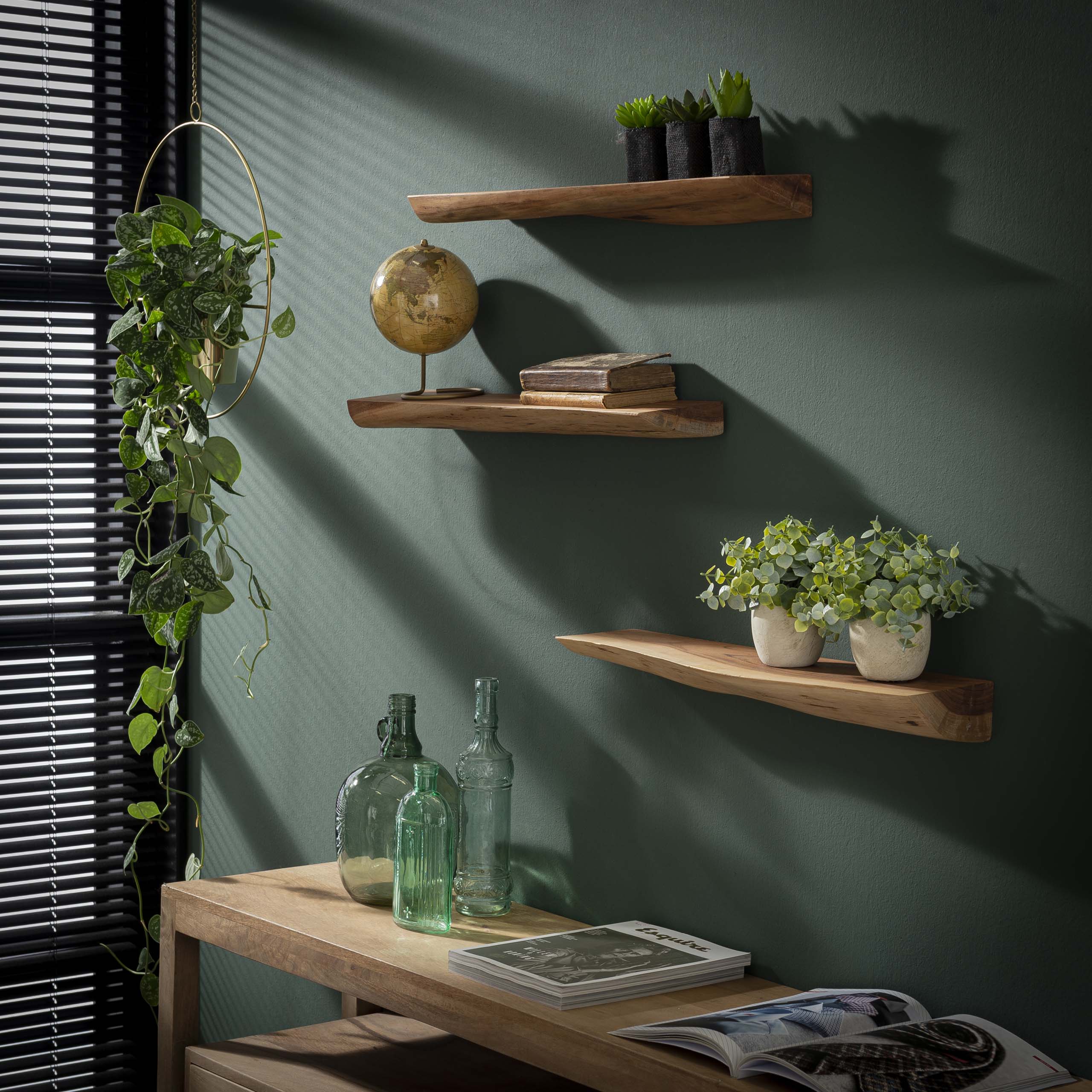 Wandschap Edge 60cm set van 3 / Massief acacia – afbeelding 1