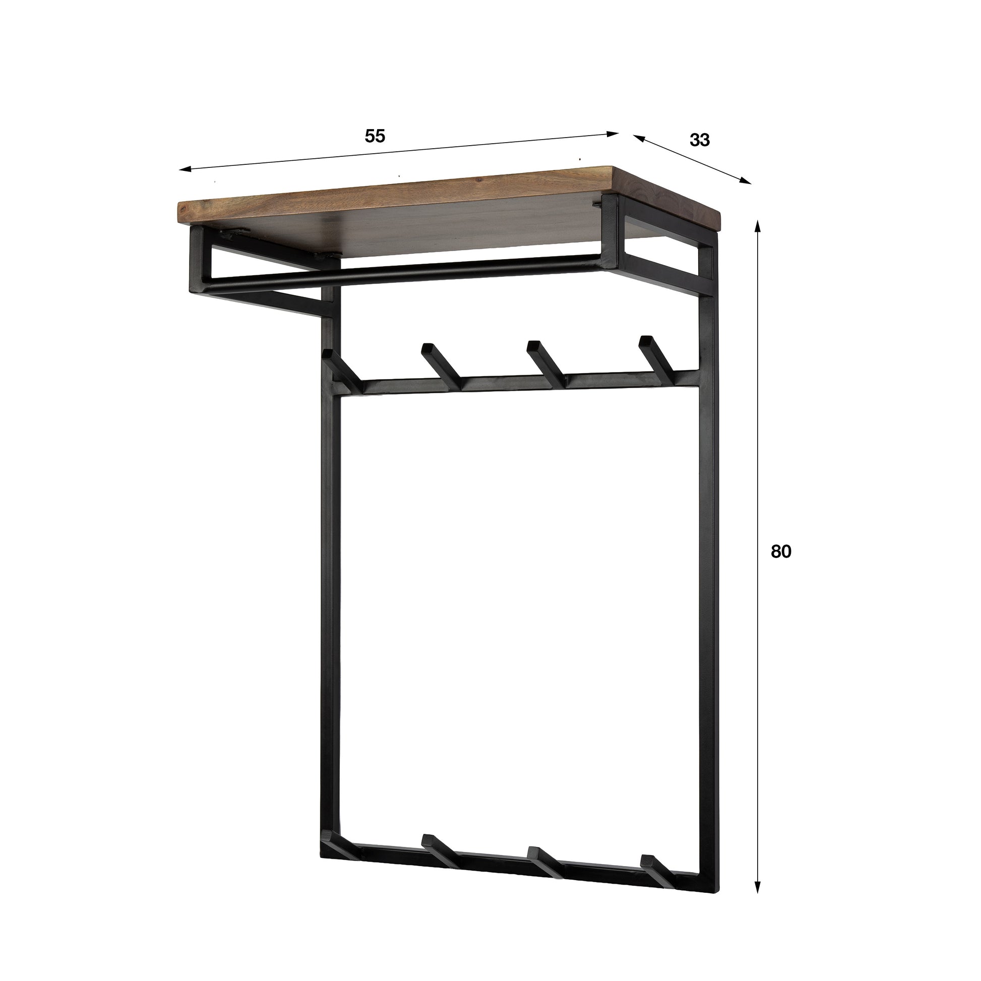 Kapstok Custom hoog roede en hoedenplank 2x4 haken / Massief acacia bruin – afbeelding 5