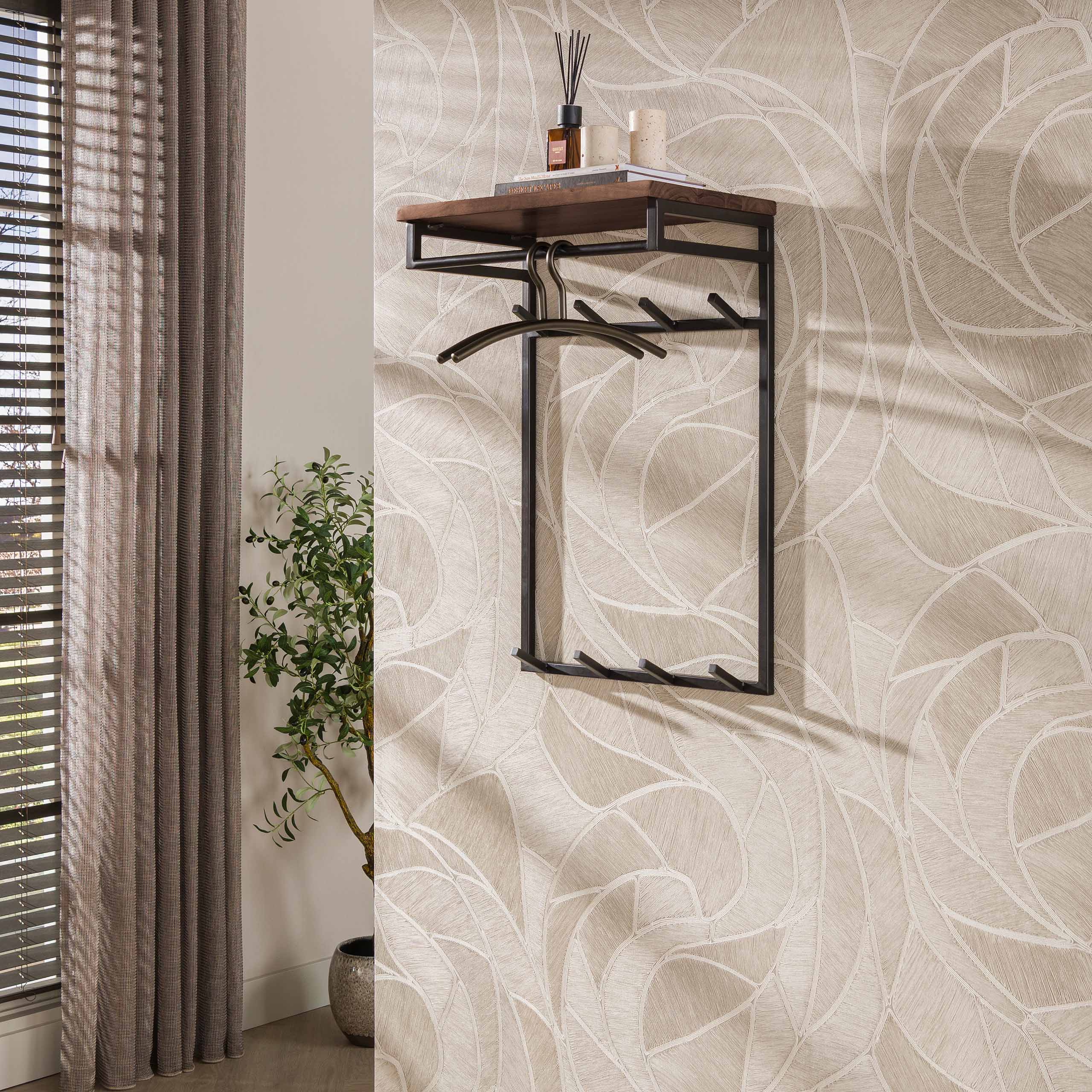 Kapstok Custom hoog roede en hoedenplank 2x4 haken / Massief acacia bruin – afbeelding 2
