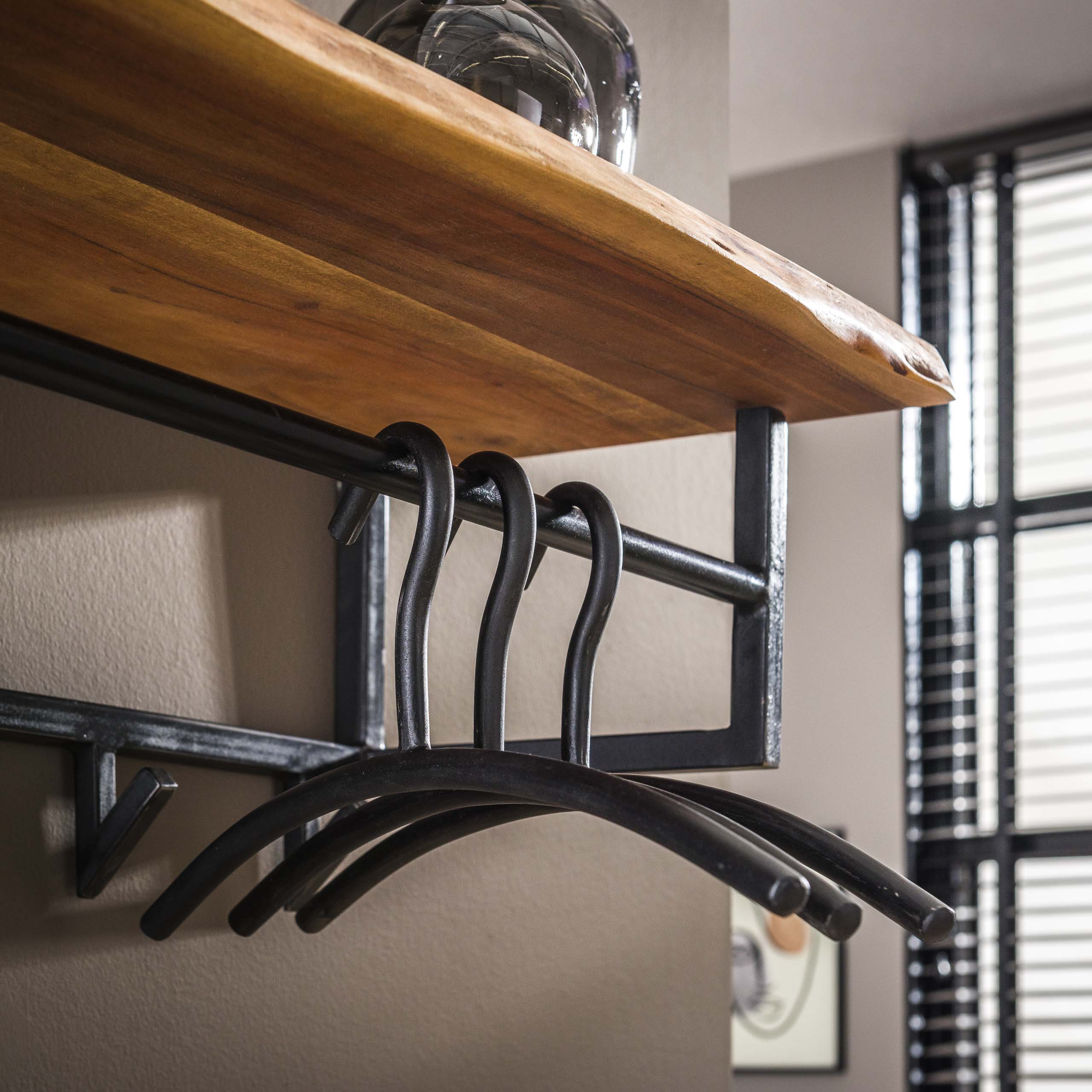 Kapstok Edge roede en hoedenplank 6 haken / Massief acacia – afbeelding 2