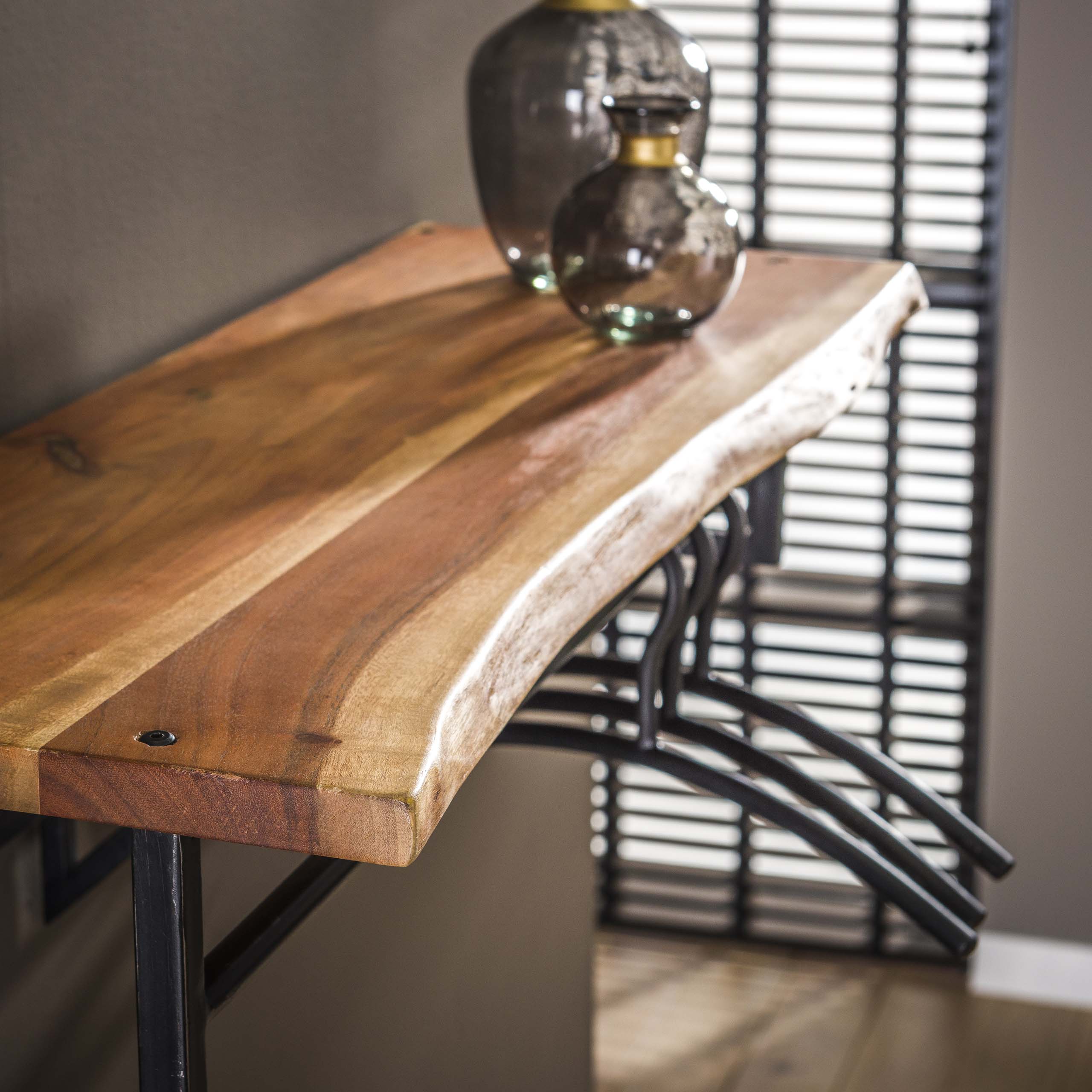 Kapstok Edge roede en hoedenplank 6 haken / Massief acacia – afbeelding 3