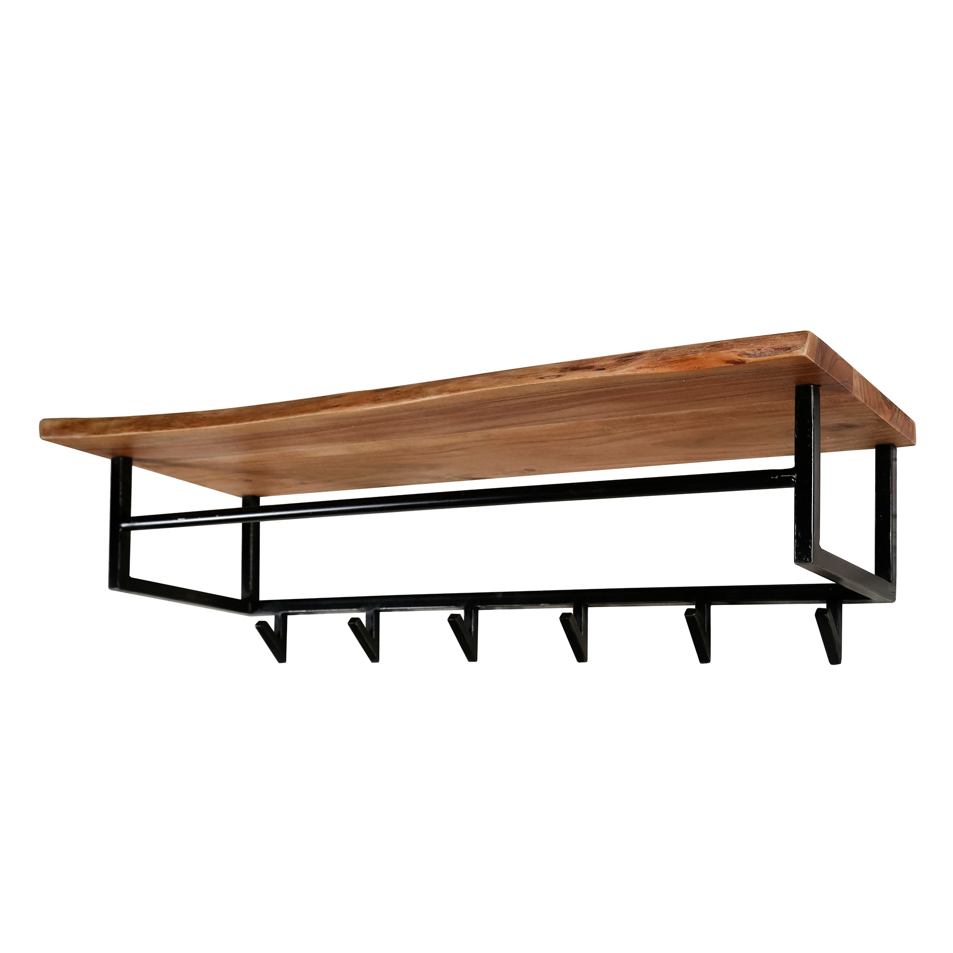 Kapstok Edge roede en hoedenplank 6 haken / Massief acacia – afbeelding 4